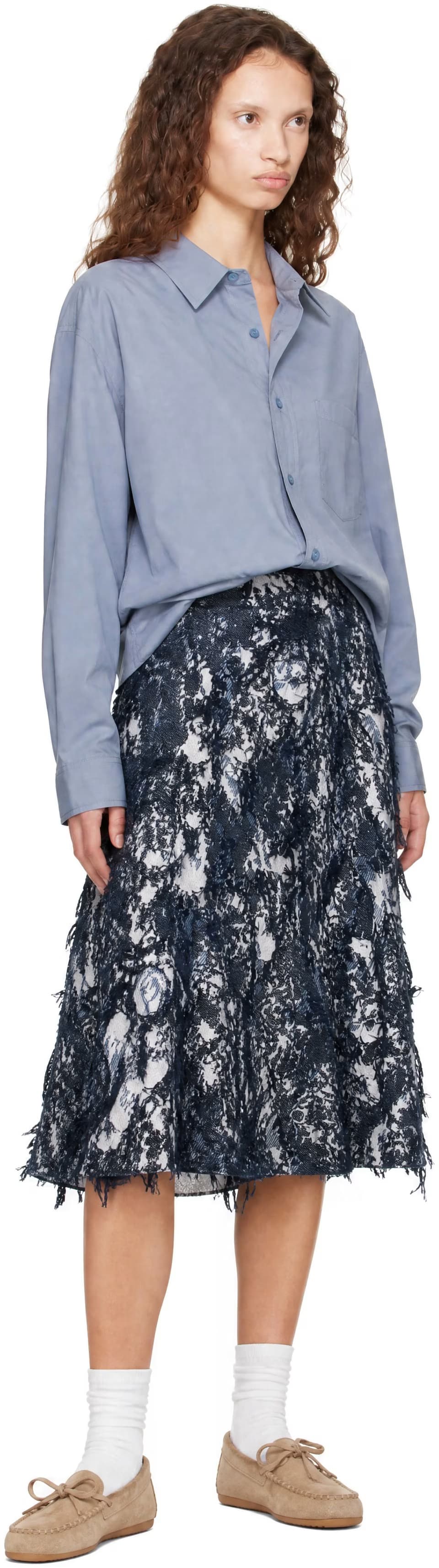 Navy A-Line Midi Skirt 4