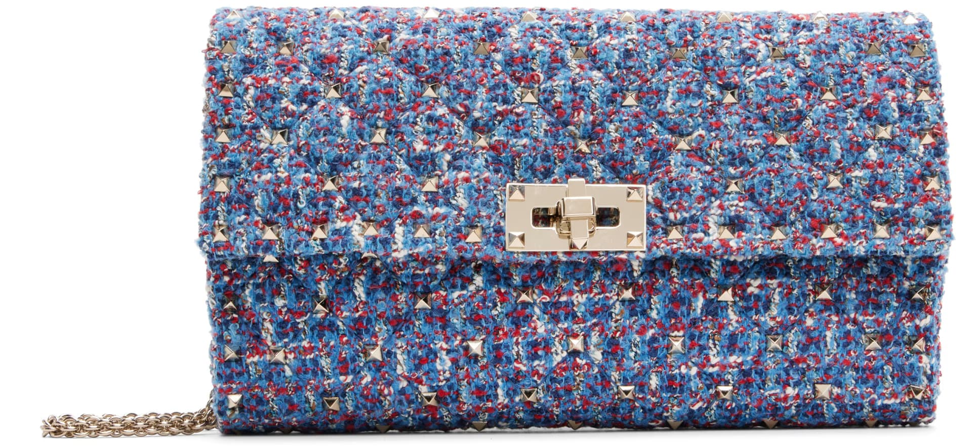 Blue & Red Tweed Rockstud Spike Bag by Valentino Garavani