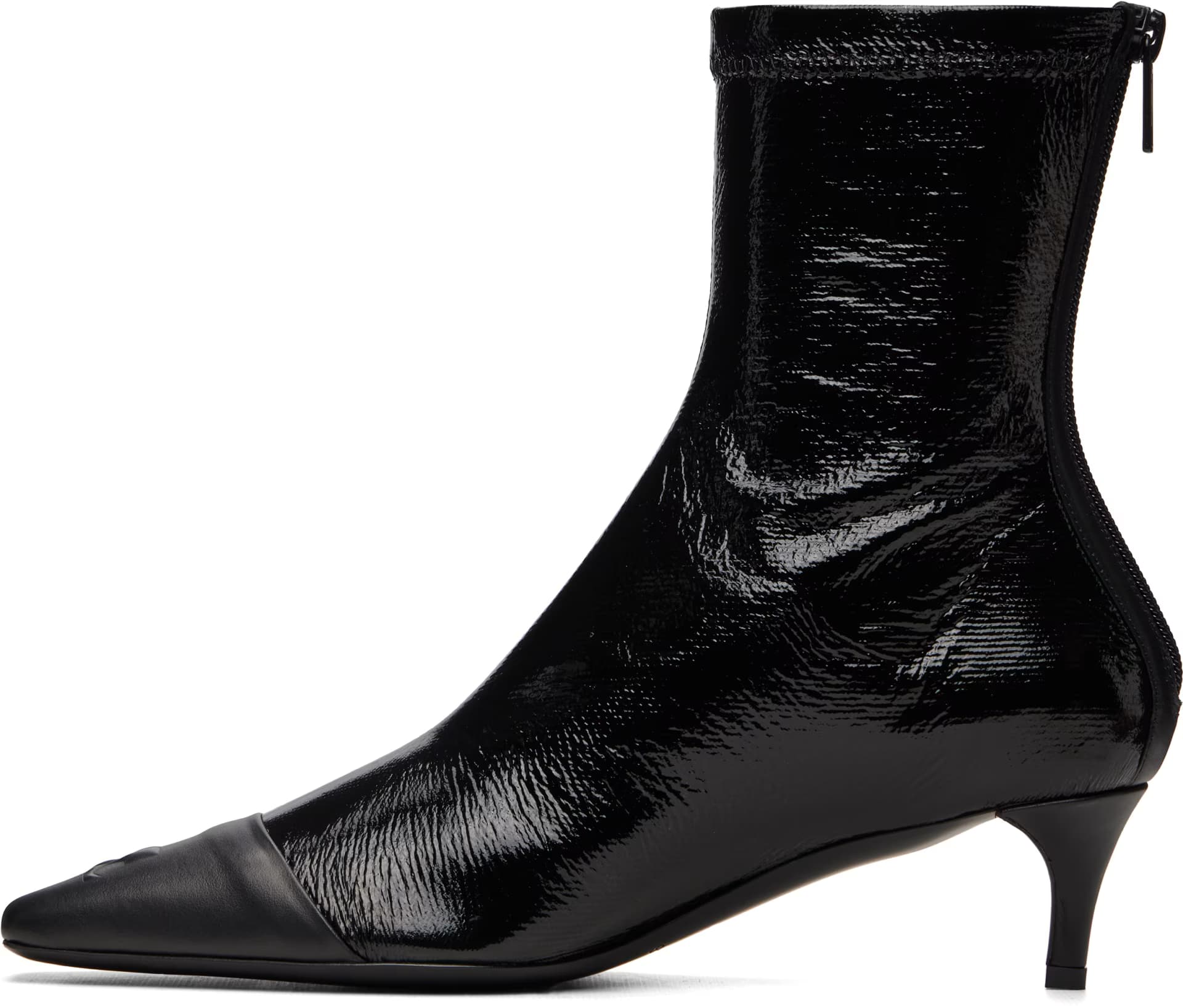 Black Vinyl Toe Cap Ankle Boots 3