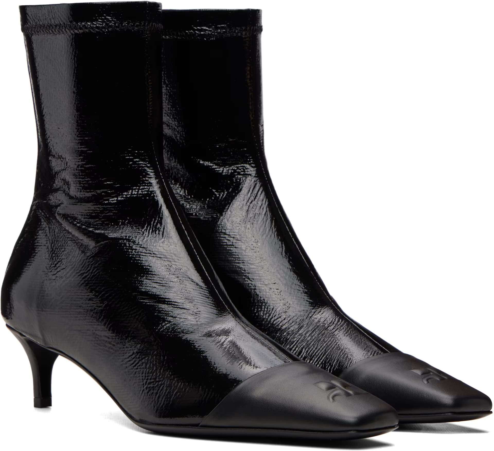 Black Vinyl Toe Cap Ankle Boots 4