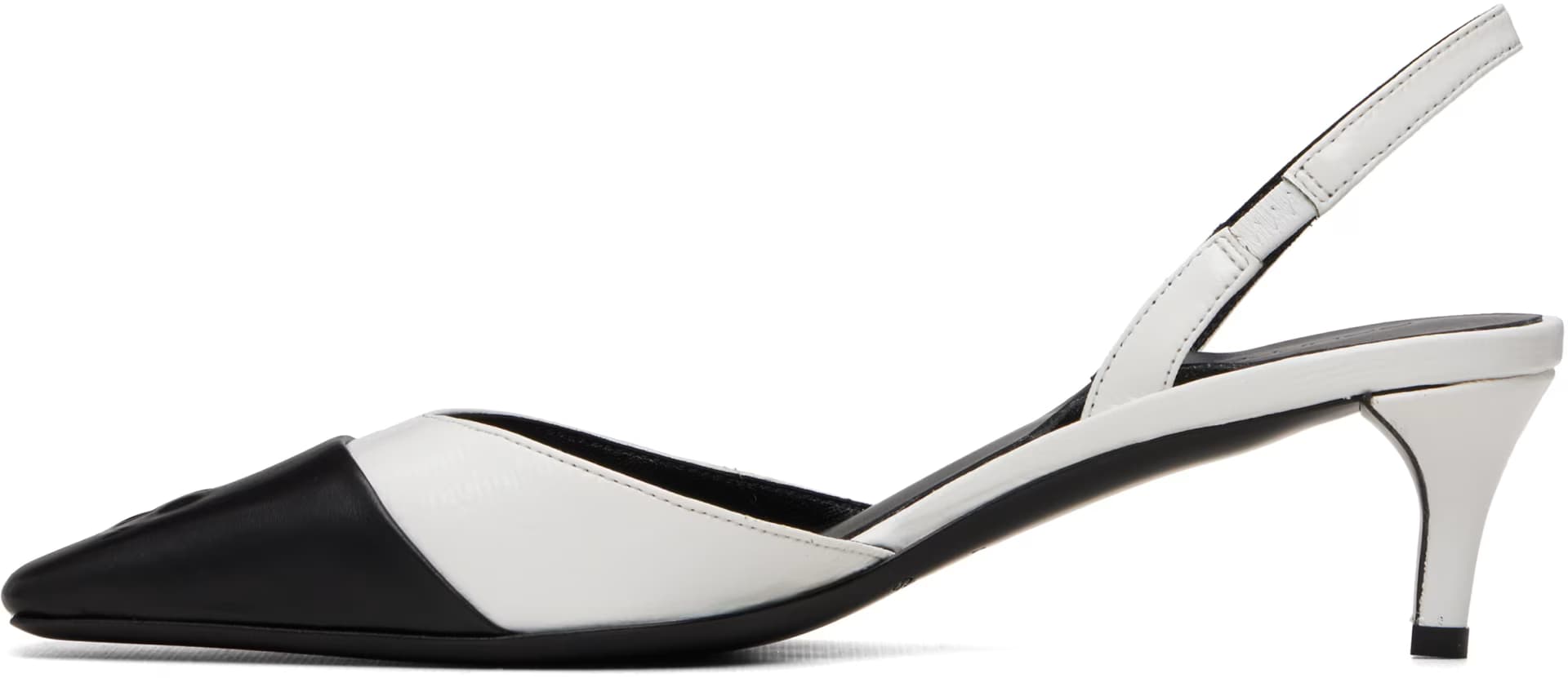 White & Black Vinyl Toe Cap Slingback Heels 3
