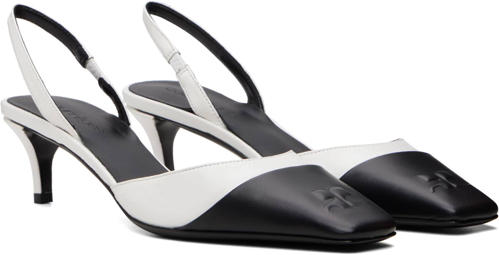 White & Black Vinyl Toe Cap Slingback Heels 4