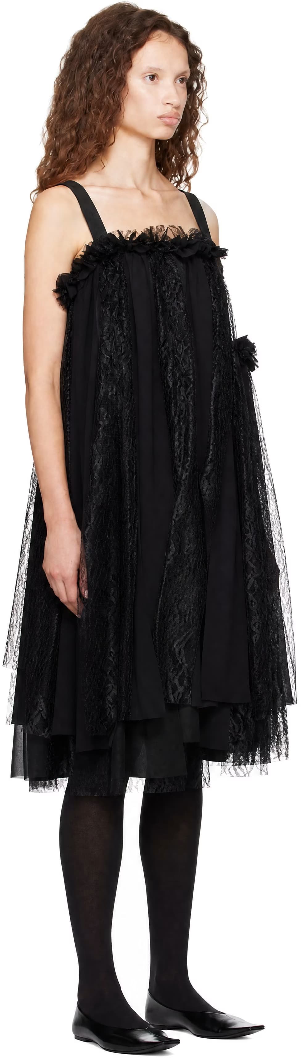 Black Gabardine Medium X Georgette Midi Dress 2