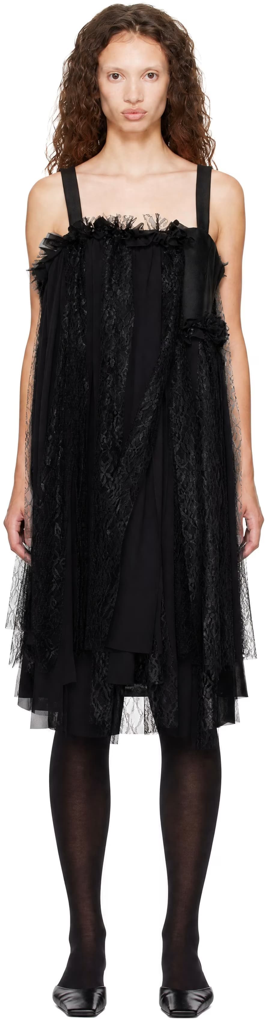 Black Gabardine Medium X Georgette Midi Dress by Comme des Garçons