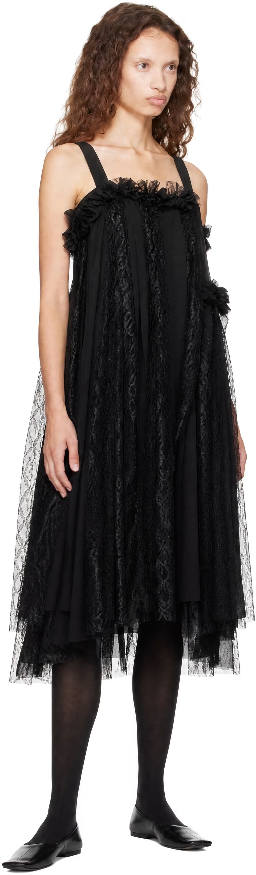 Black Gabardine Medium X Georgette Midi Dress 4