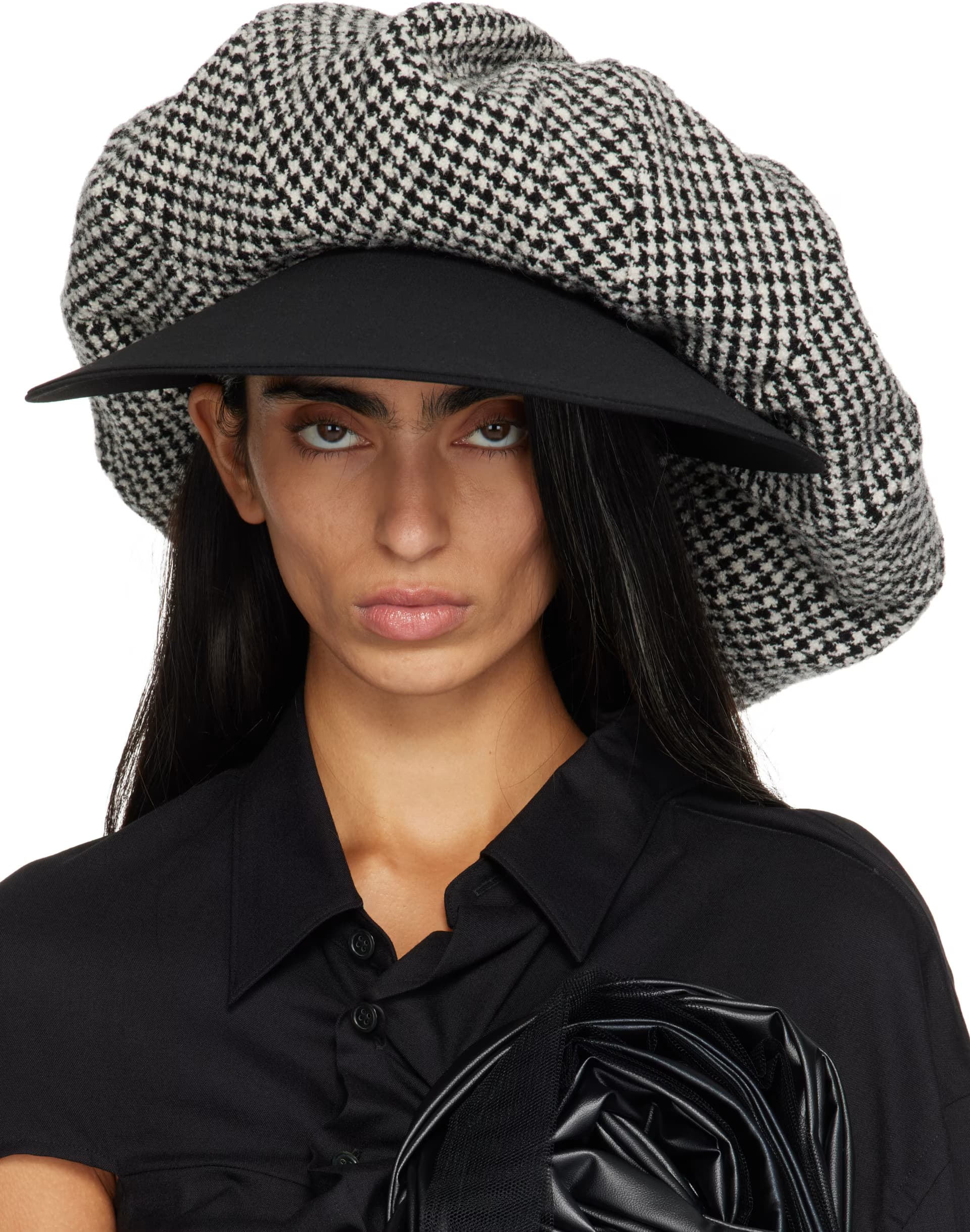 Black & White Wool Houndstooth Hat by Junya Watanabe