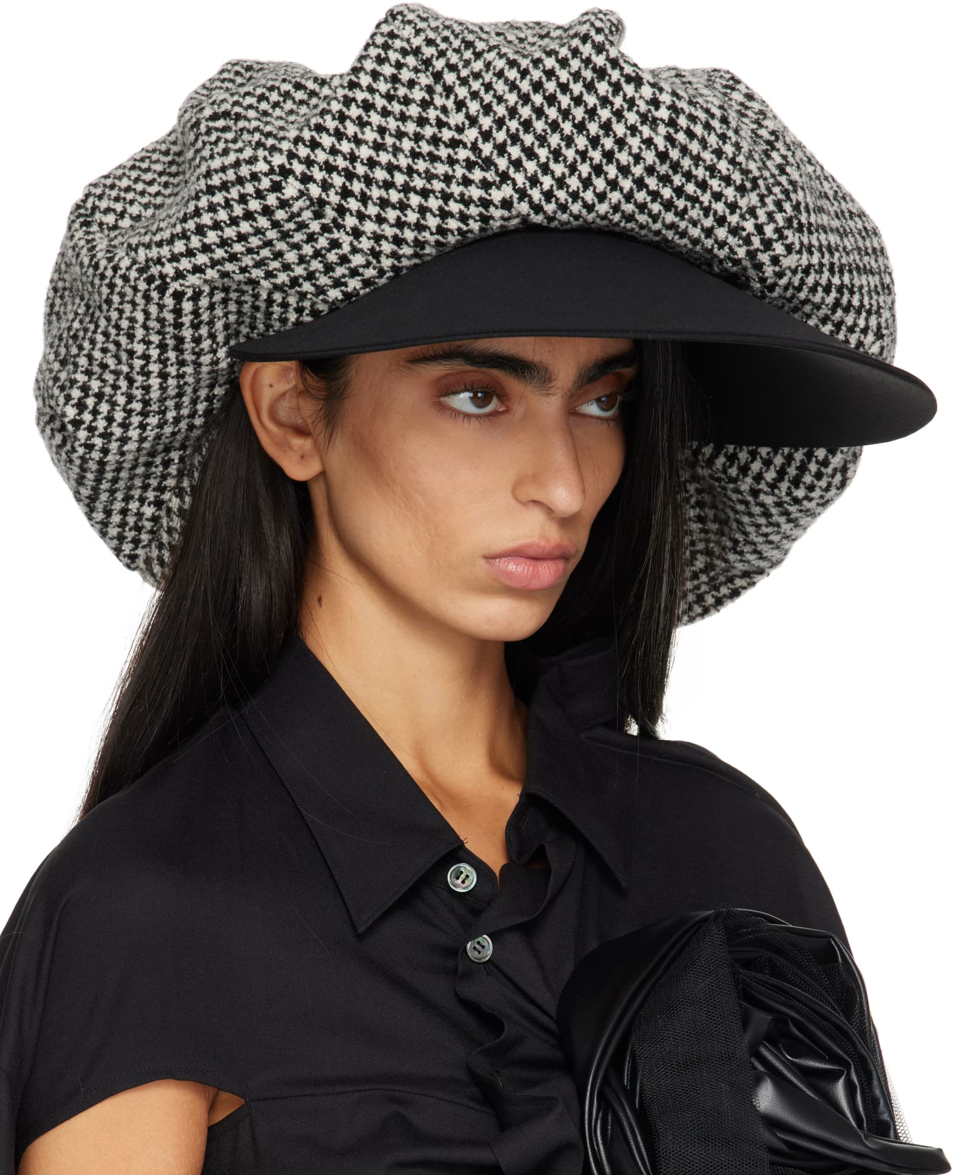 Black & White Wool Houndstooth Hat by Junya Watanabe
