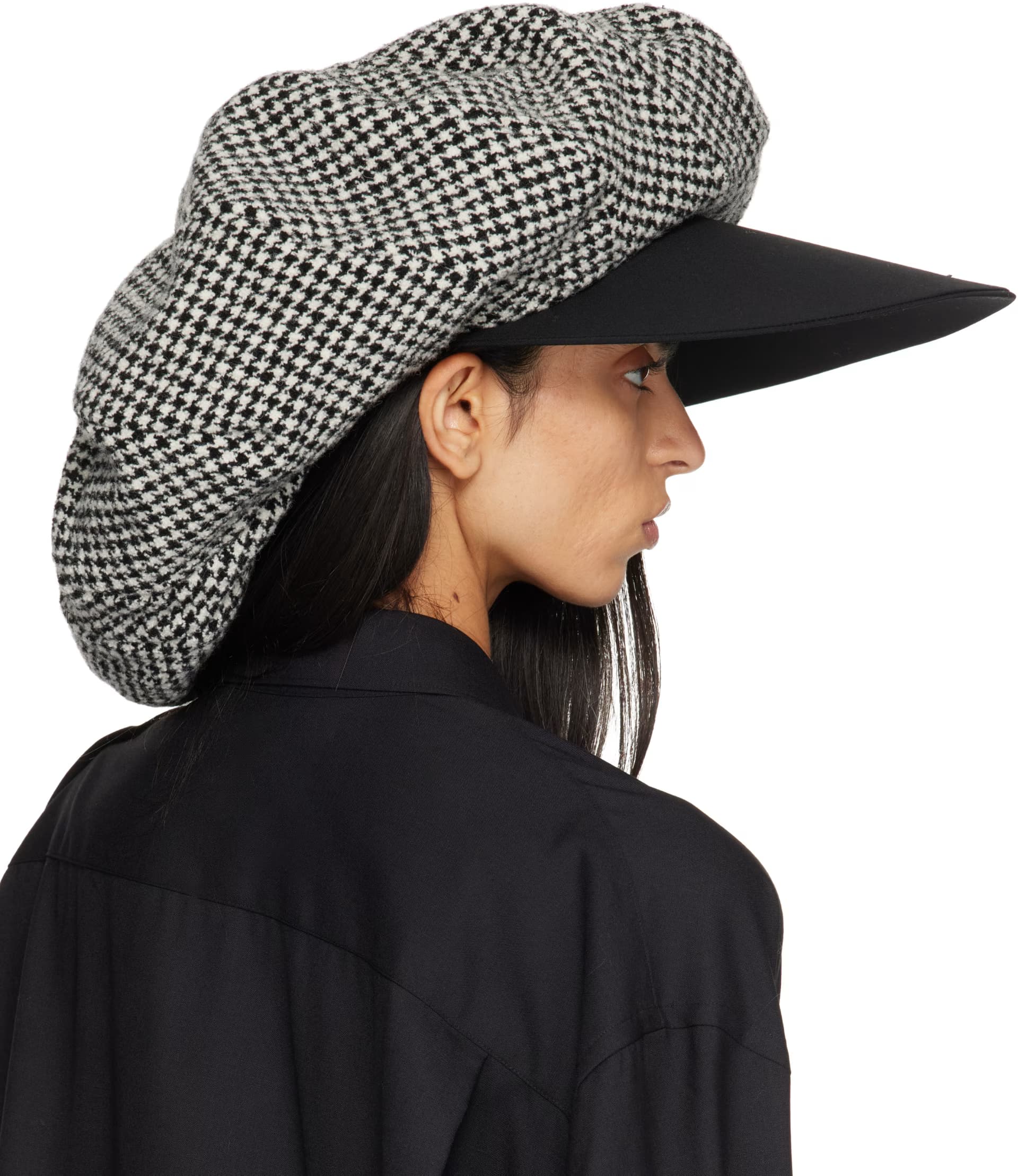 Black & White Wool Houndstooth Hat by Junya Watanabe