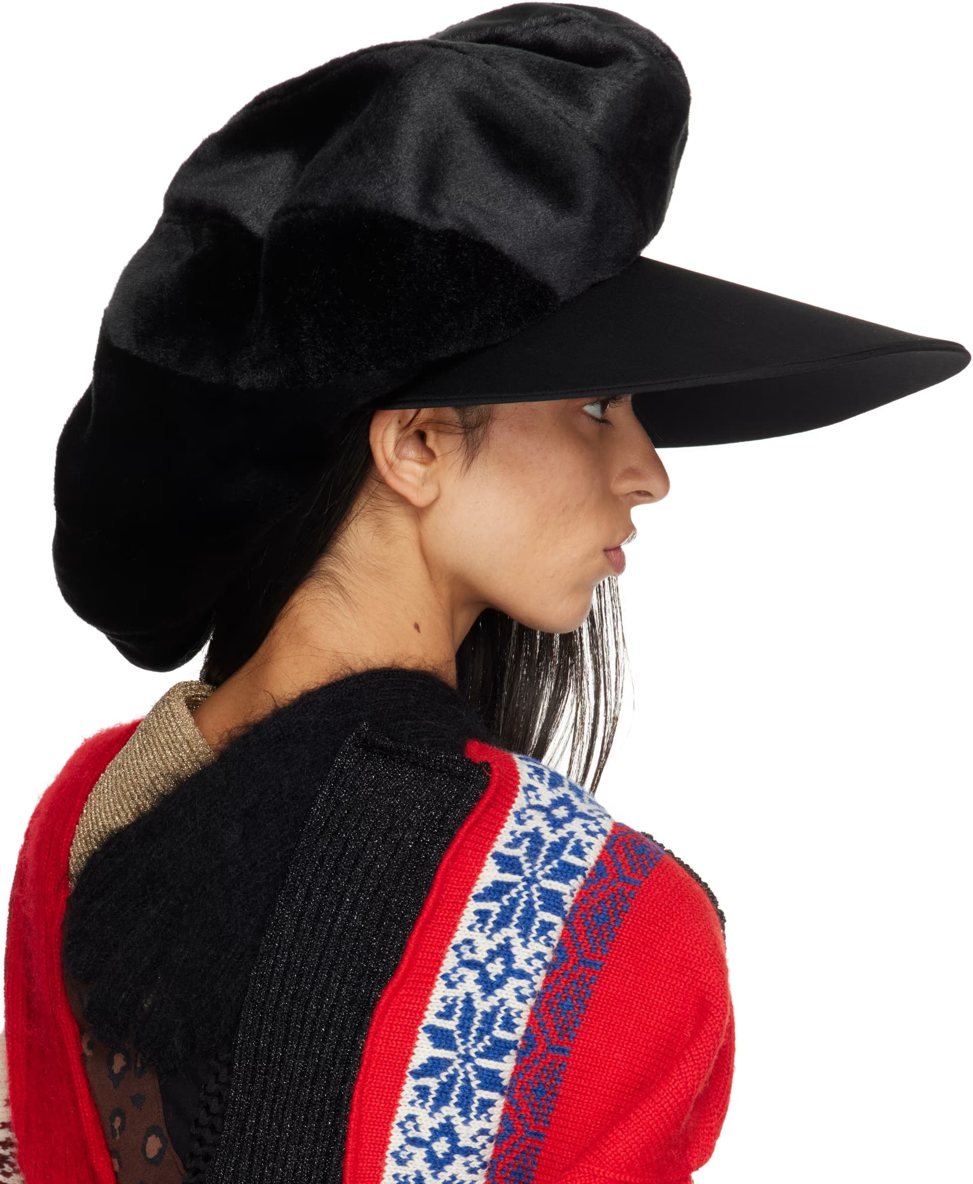 Black Faux Fur & Wool Gabardine Hat 3