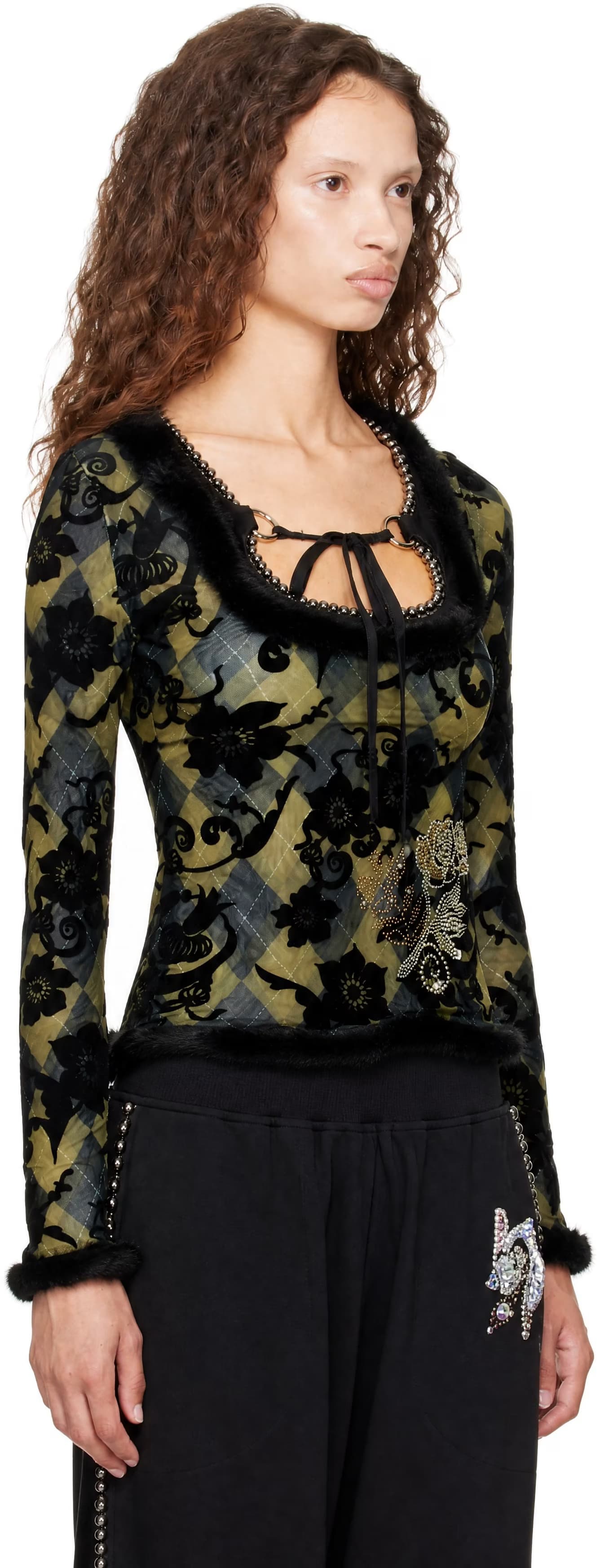 Black & Green Dew Sweeper Mesh Blouse 2