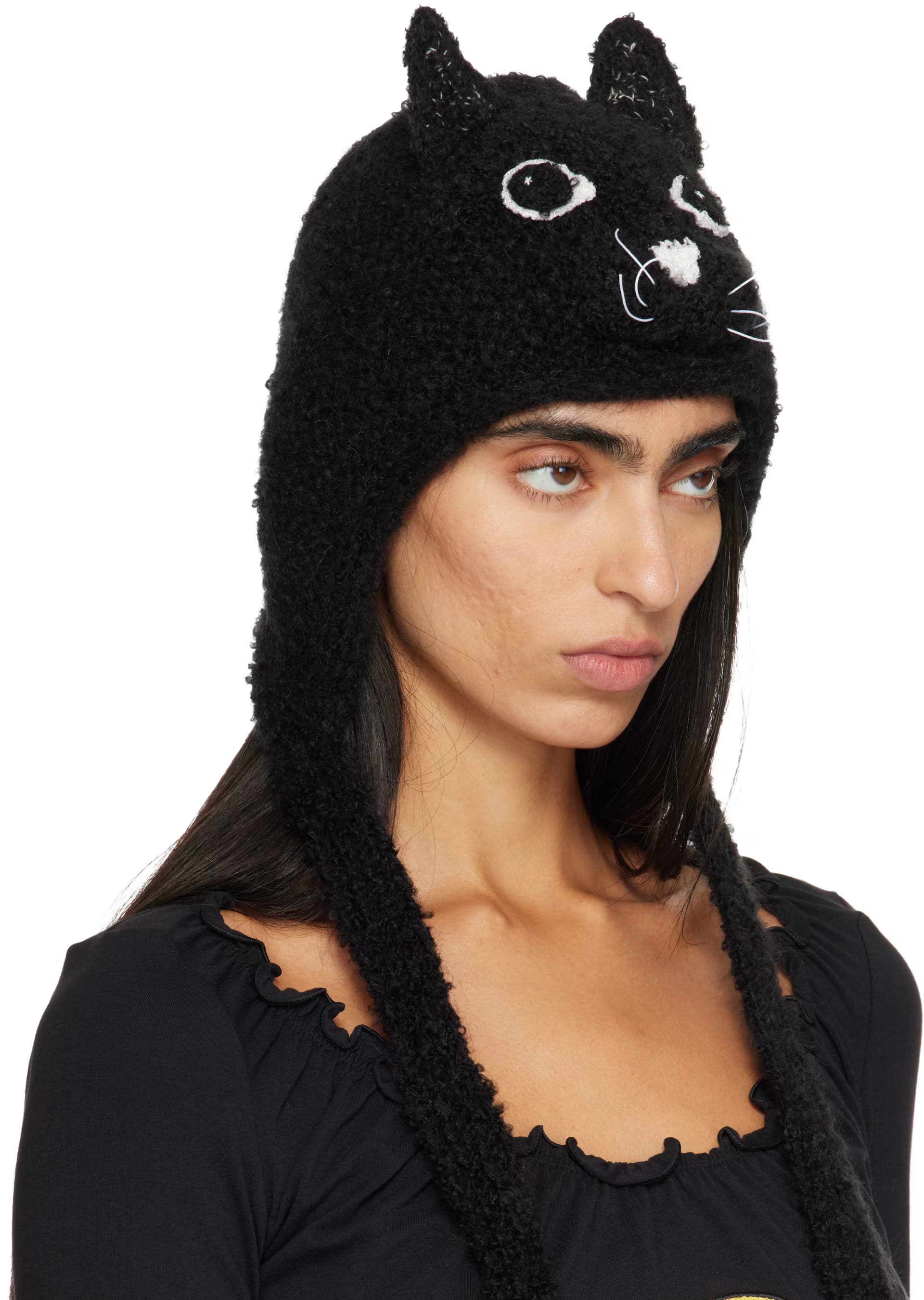 Black Kitty Knitted Bonnet by Chopova Lowena