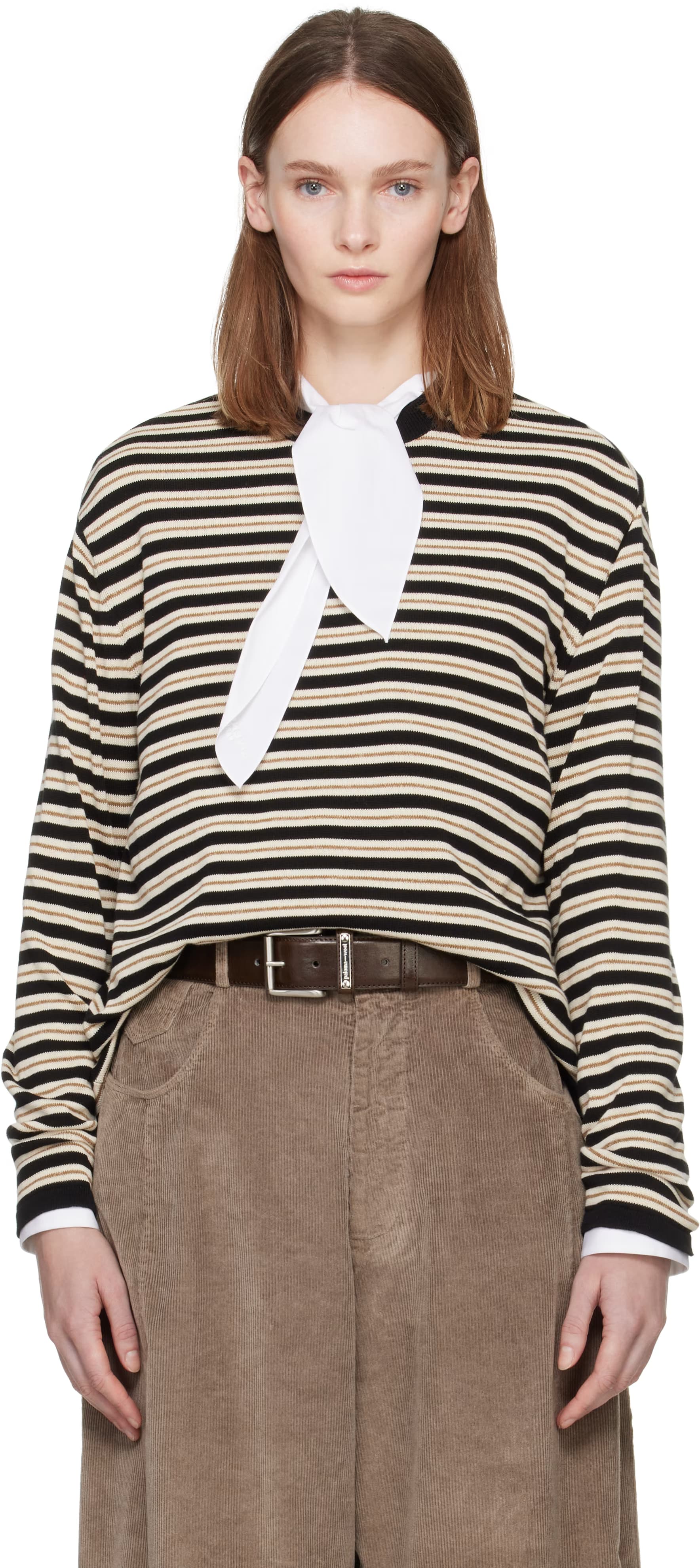 Black & Beige Organic Cotton Striped Long-Sleeve T-shirt by Cordera