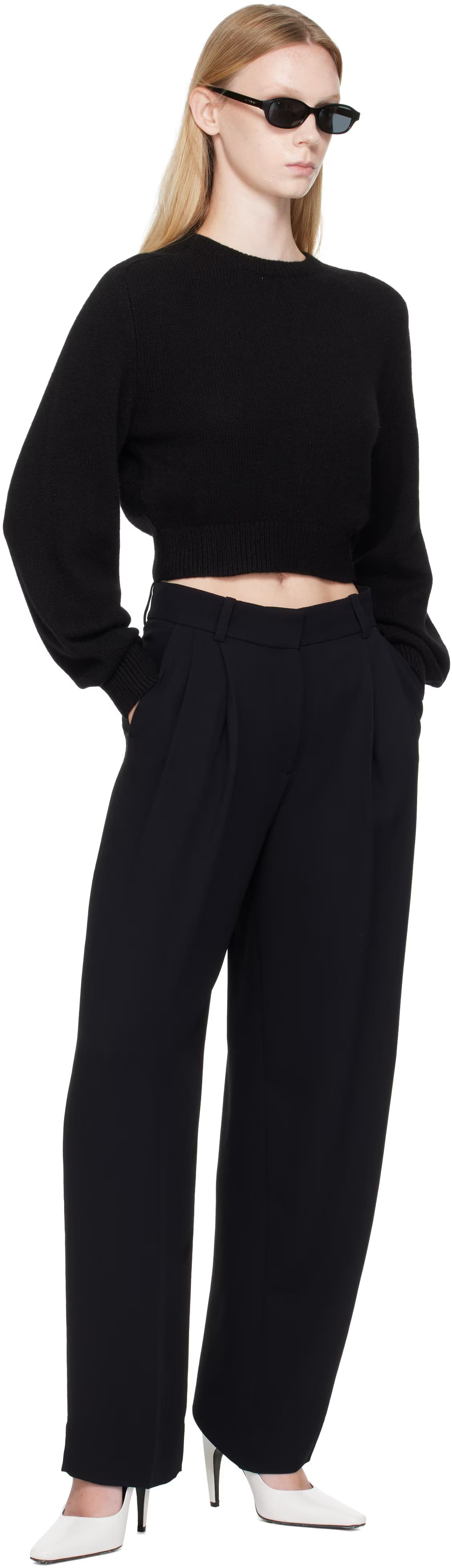 Black Double-Pleat Fluid Cady Trousers by Toteme