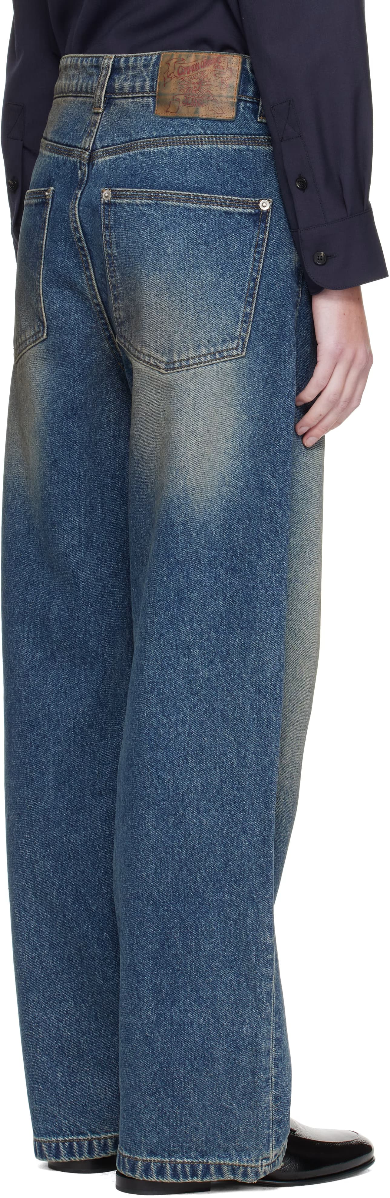 Blue Straight Cut Dirty Wash Jeans 3