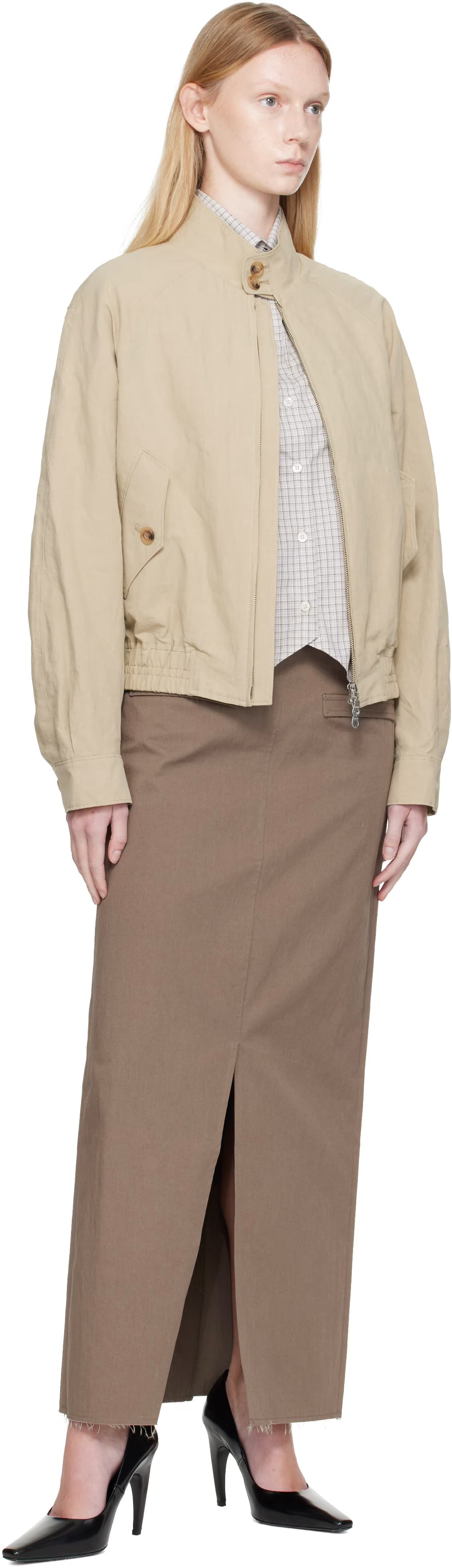 Khaki Cotton Relaxed Midi Skirt 4