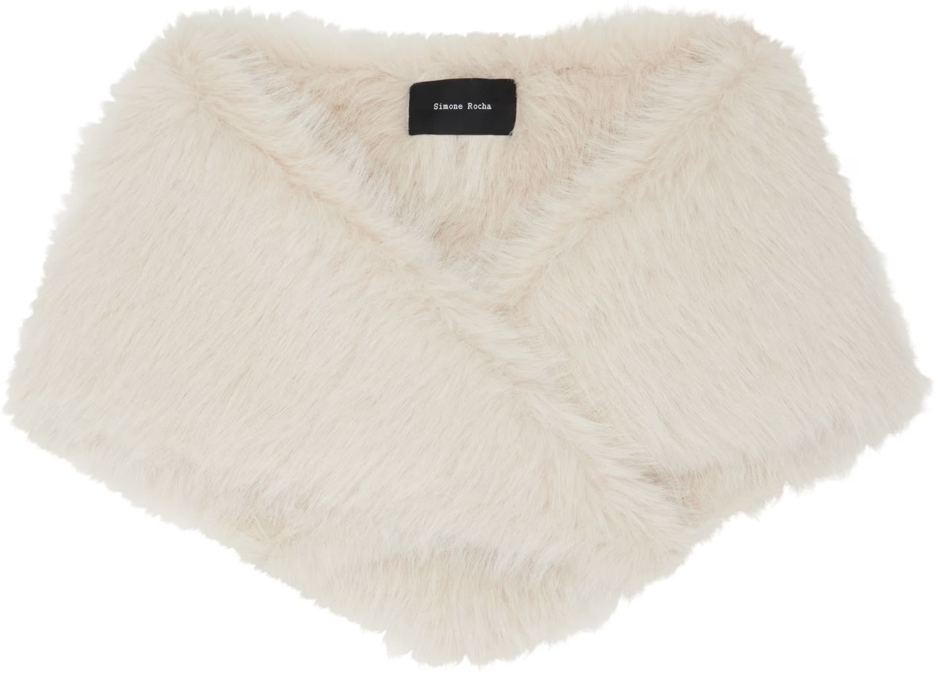 Off-White Embellished Faux Fur Neckerchief Scarf by Simone Rocha