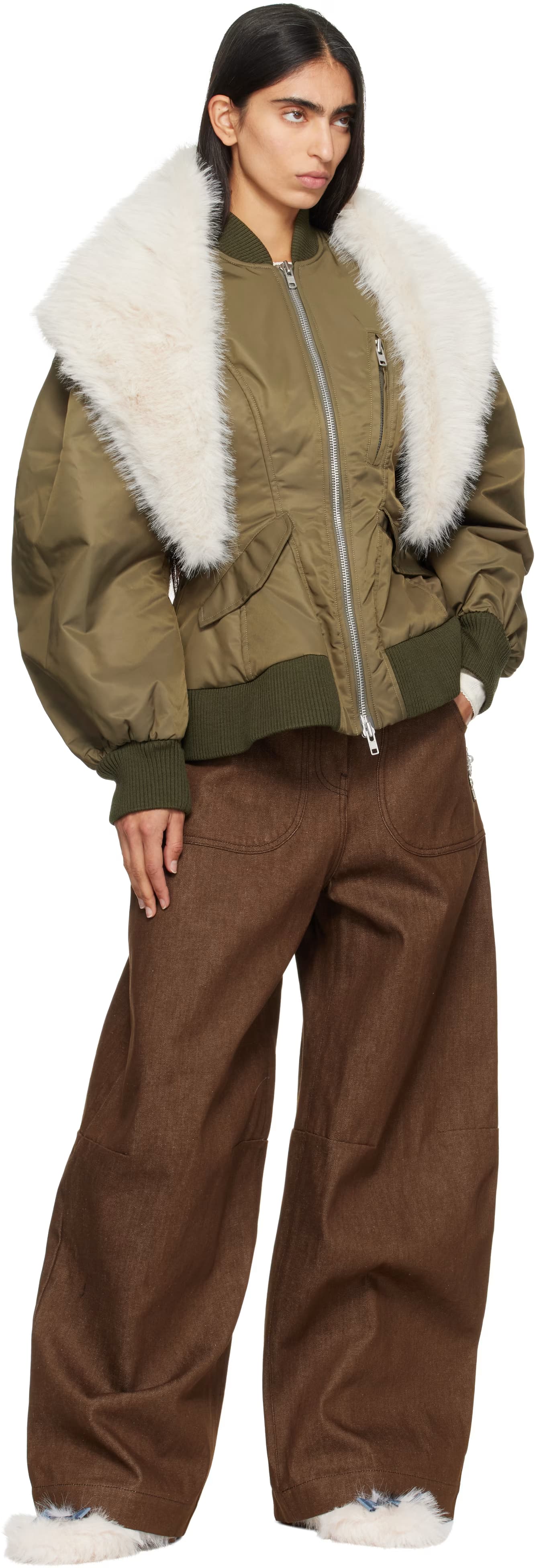 Off-White Embellished Faux Fur Neckerchief Scarf by Simone Rocha