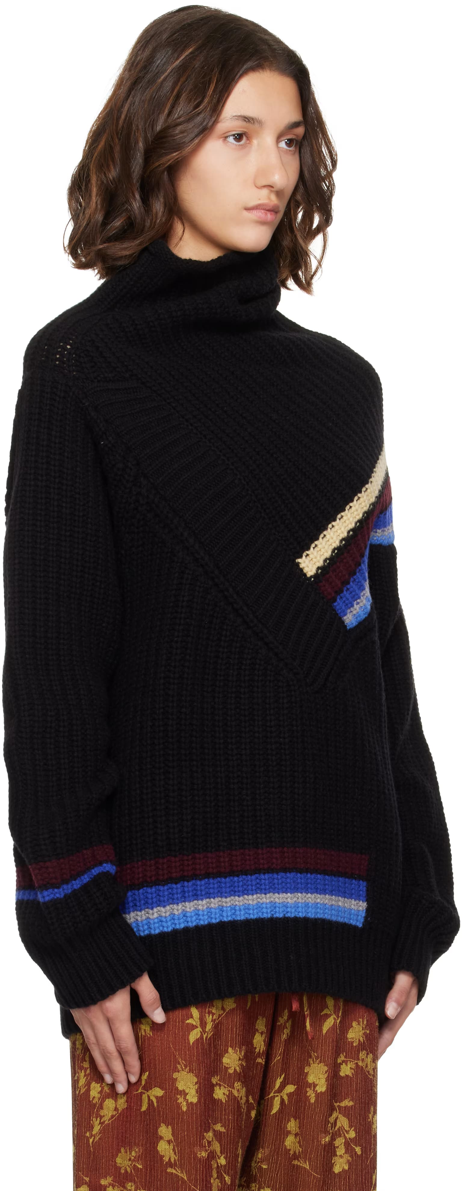 Black Asymmetric Stripe Turtleneck 2
