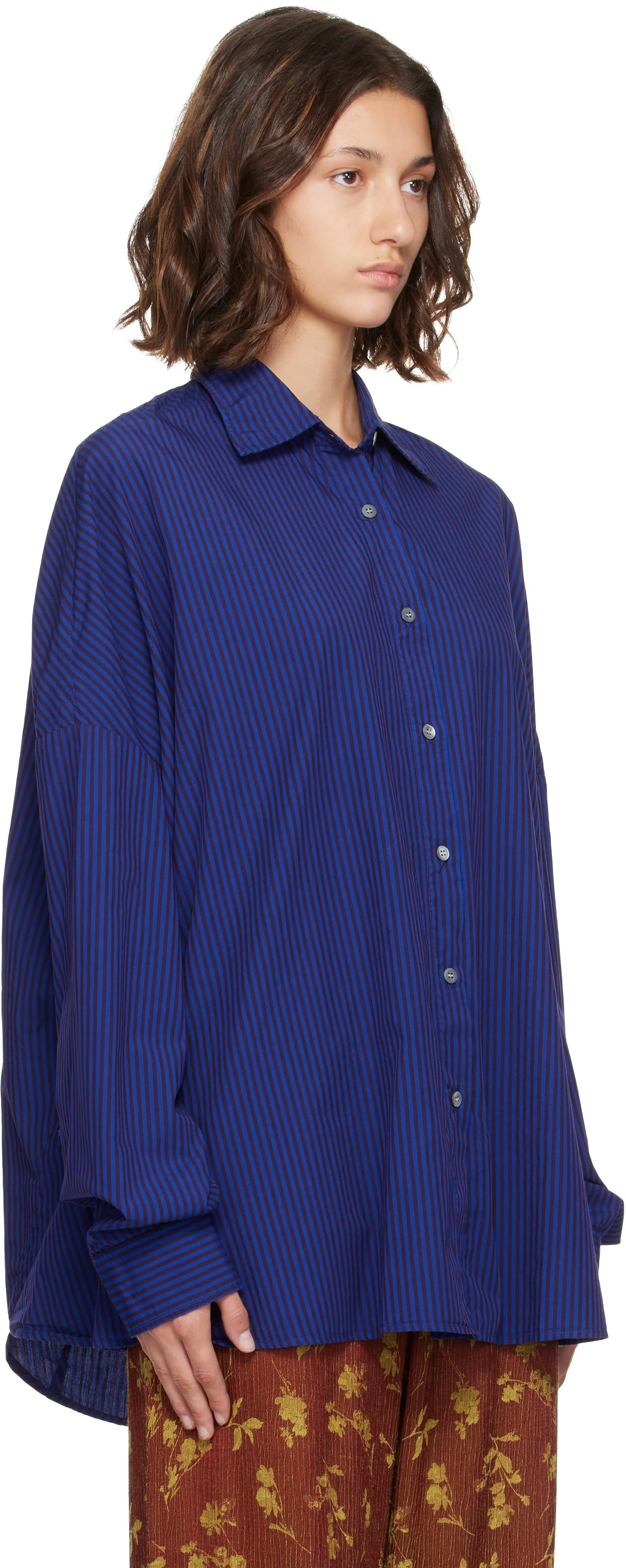 Blue & Burgundy Striped Cotton Shirt 2