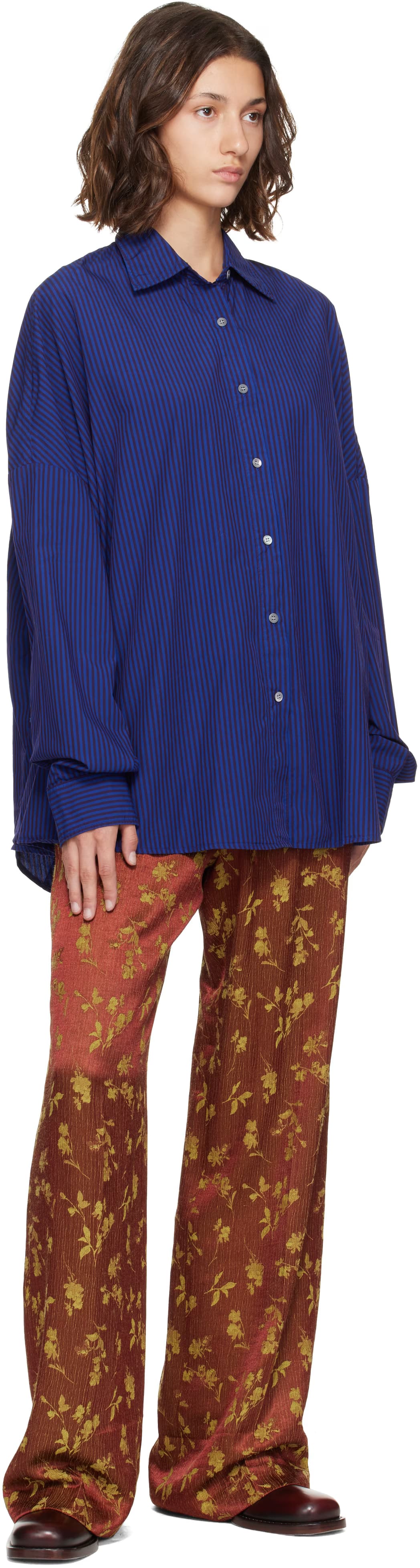 Blue & Burgundy Striped Cotton Shirt 4