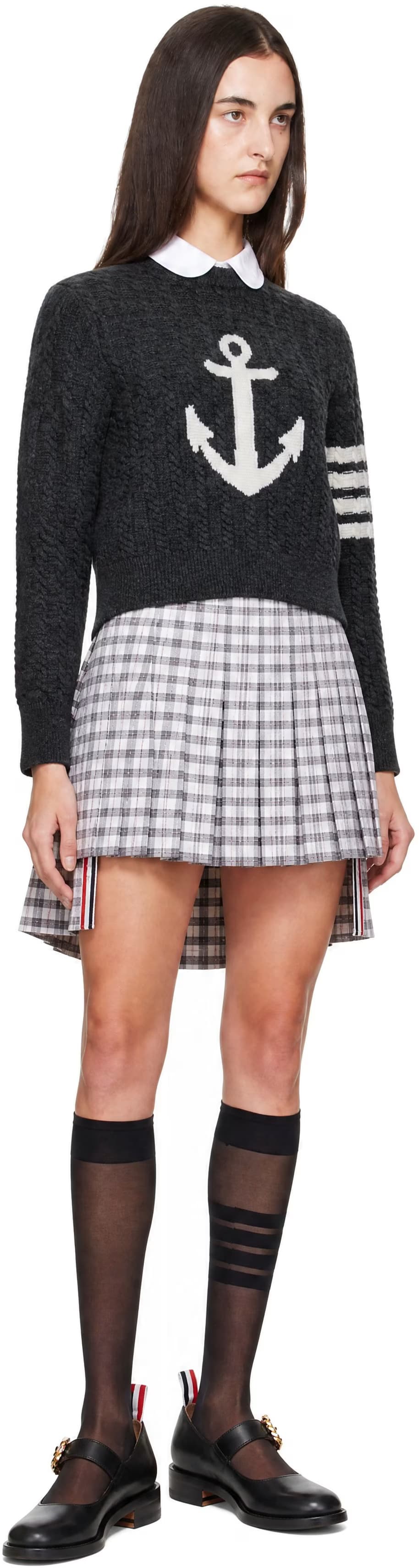 Gray Wool 4-Bar Intarsia Anchor Sweater 4