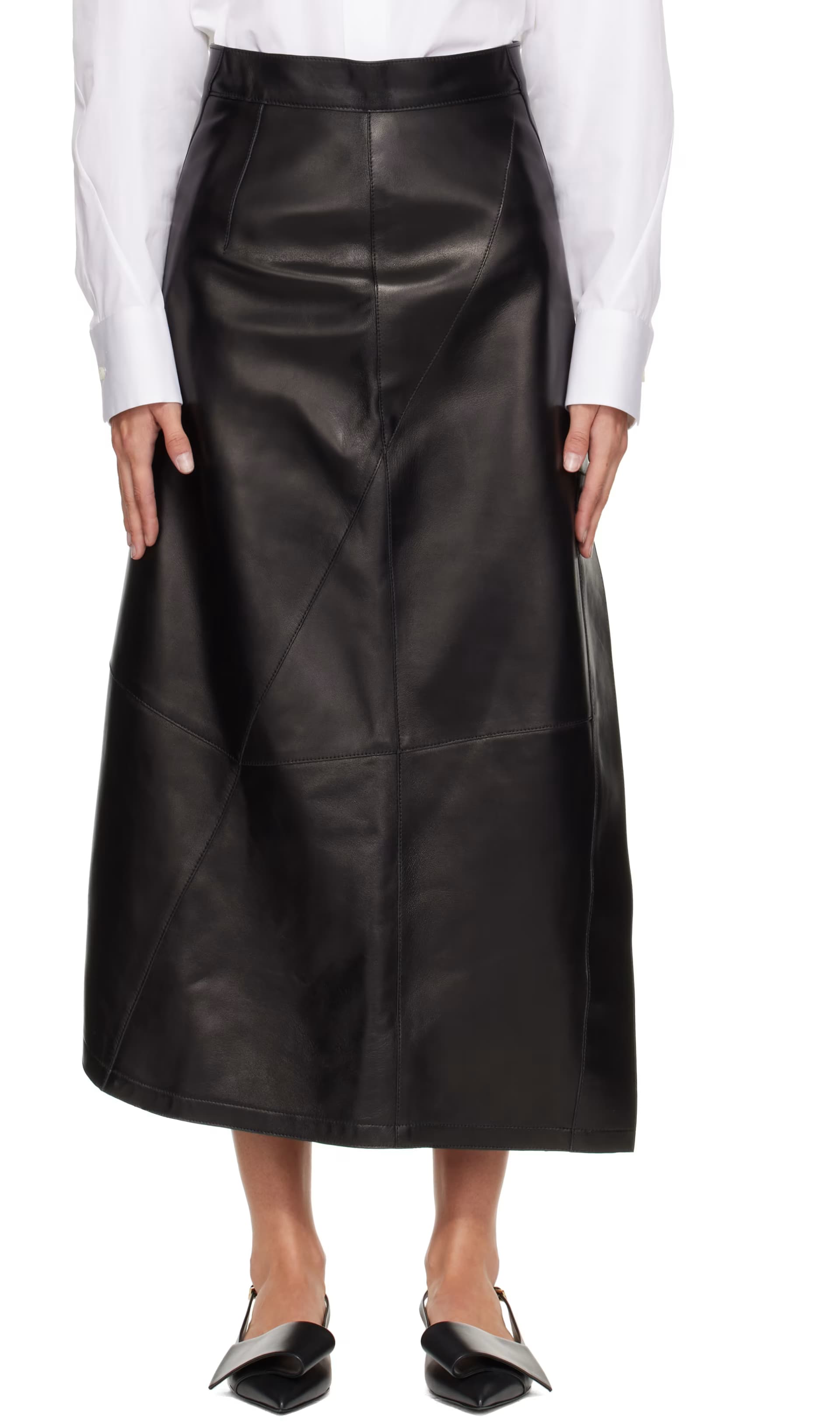Black Asymmetric Leather Midi Skirt by Givenchy