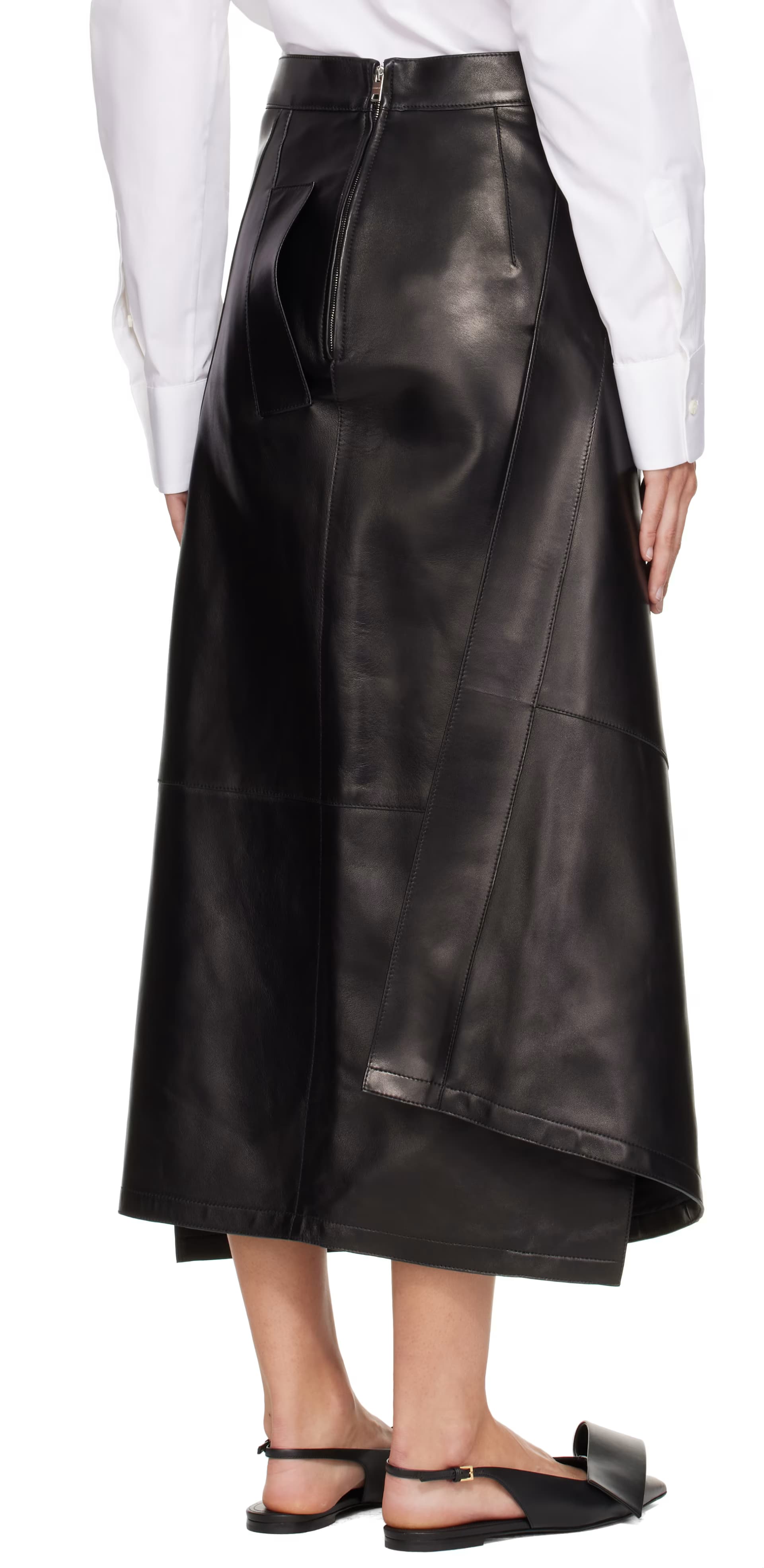 Black Asymmetric Leather Midi Skirt 3