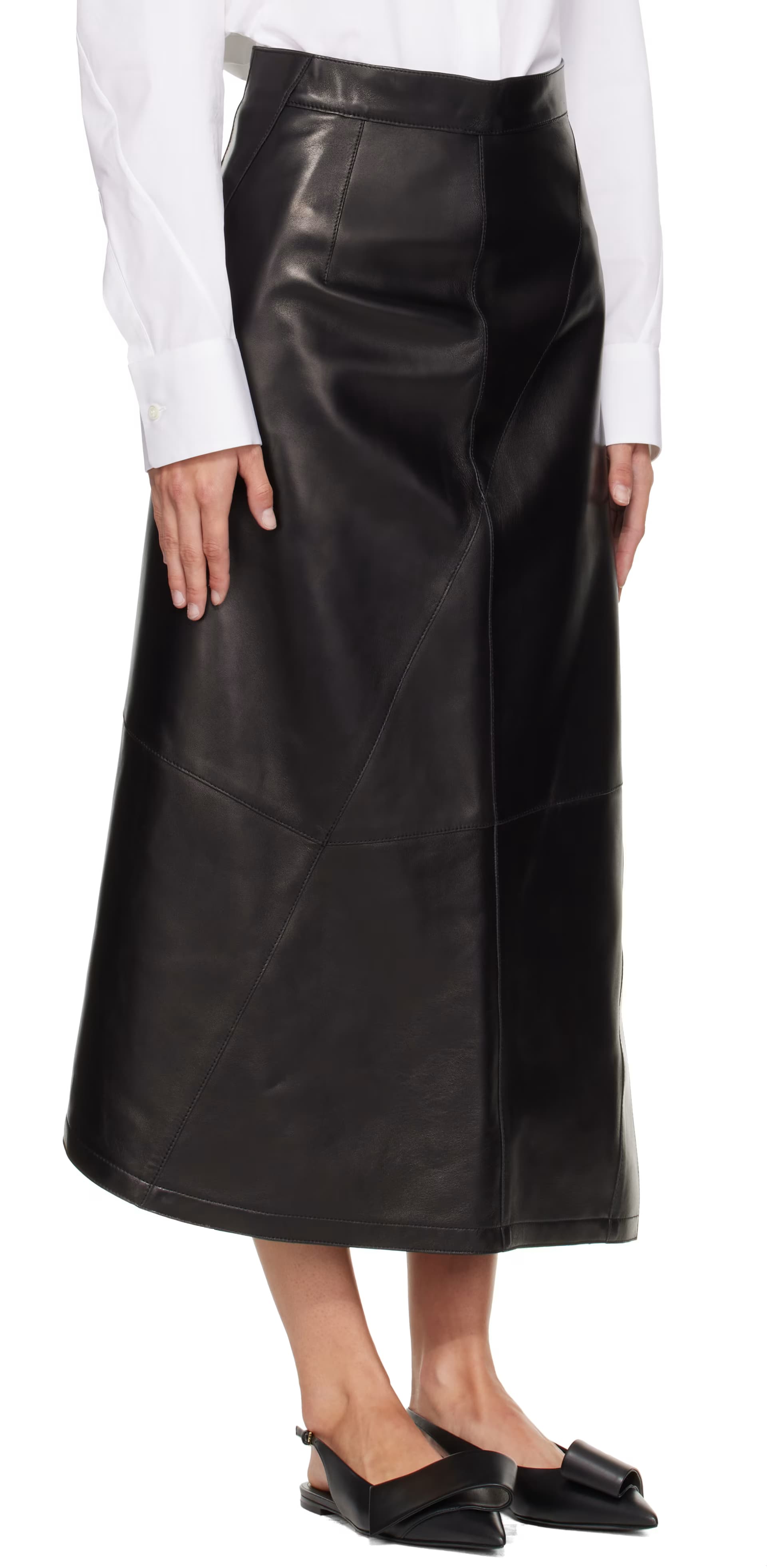 Black Asymmetric Leather Midi Skirt 2