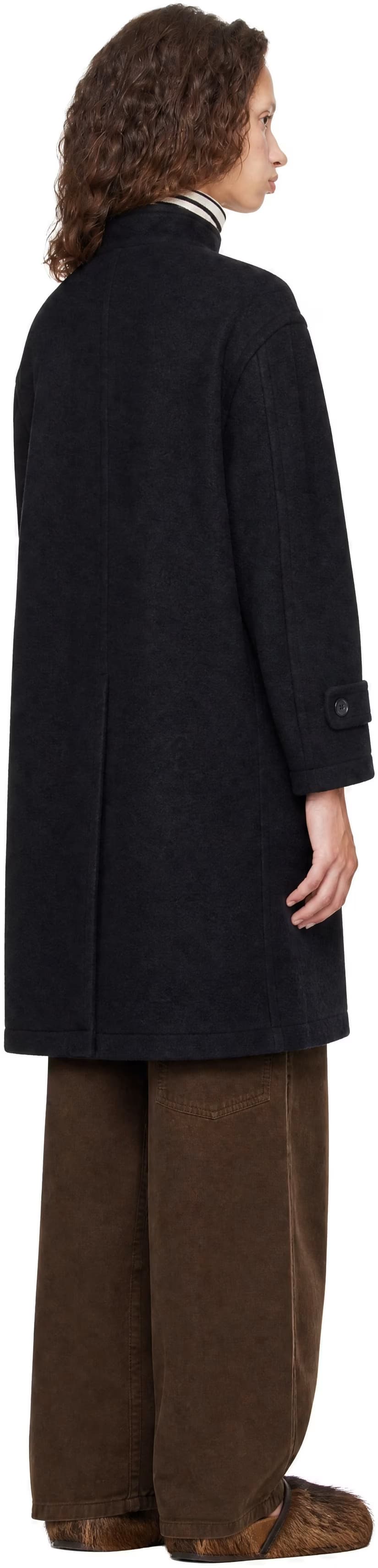 Black Virgin Wool High Neck Coat by COOR