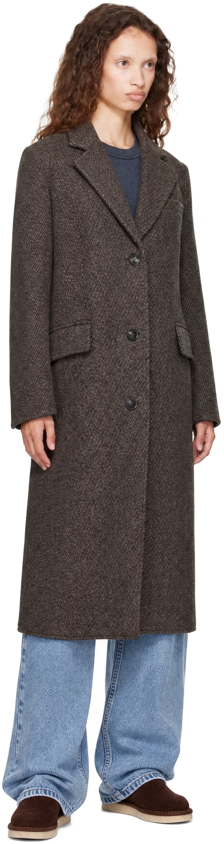 Brown Wool-Blend Twill Single Coat by COOR