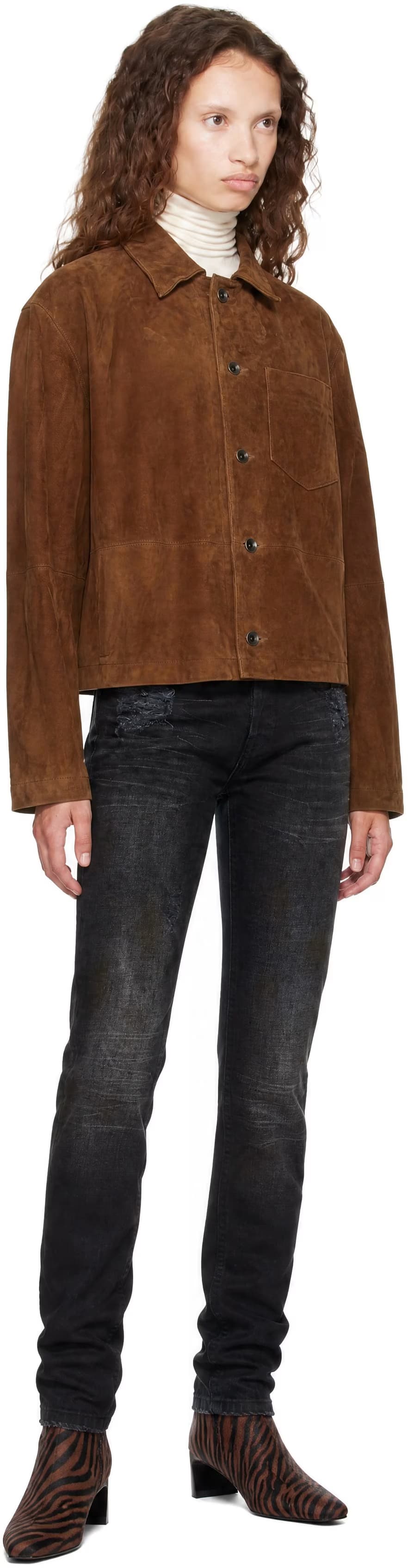Brown Pleated Wash Leather Overshirt by COOR