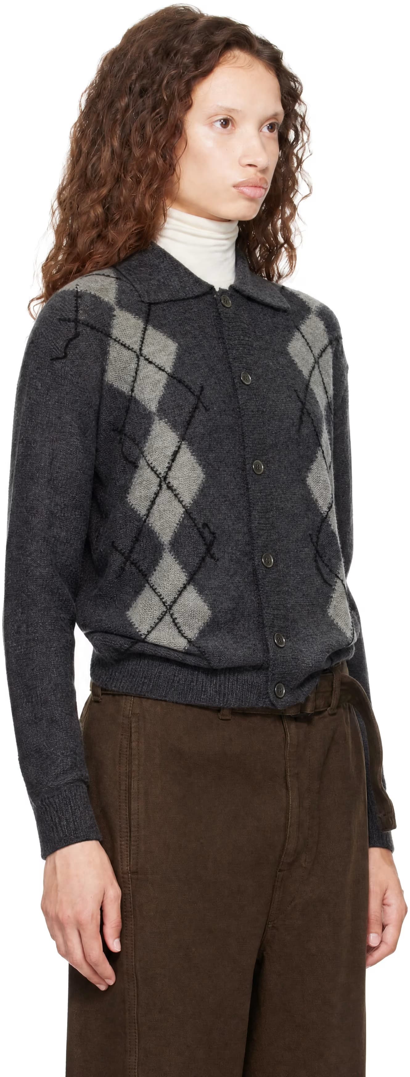 Gray Inside Out Argyle Collar Cardigan by COOR