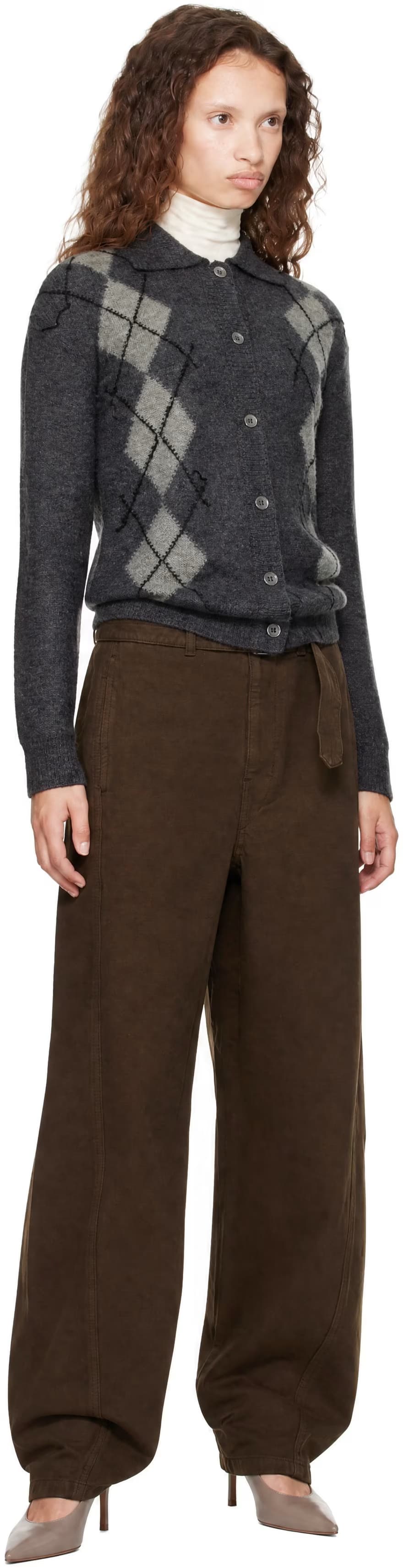 Gray Inside Out Argyle Collar Cardigan by COOR