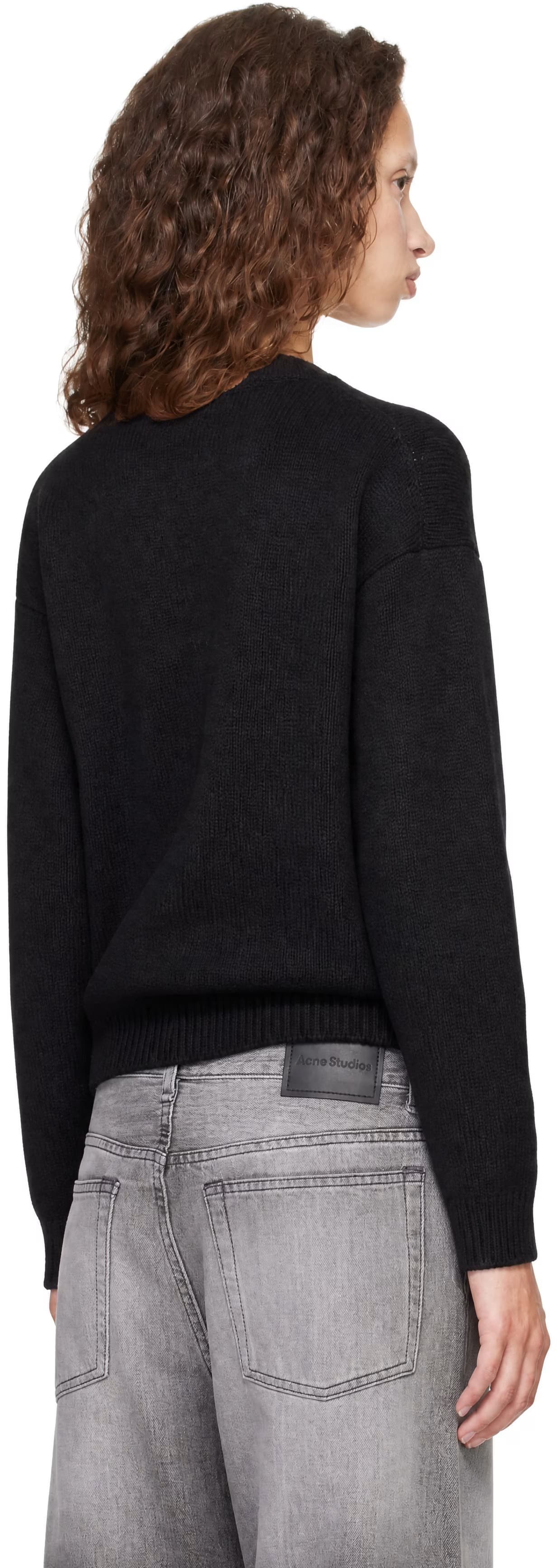 Black Wool Cropped Crewneck Sweater 3