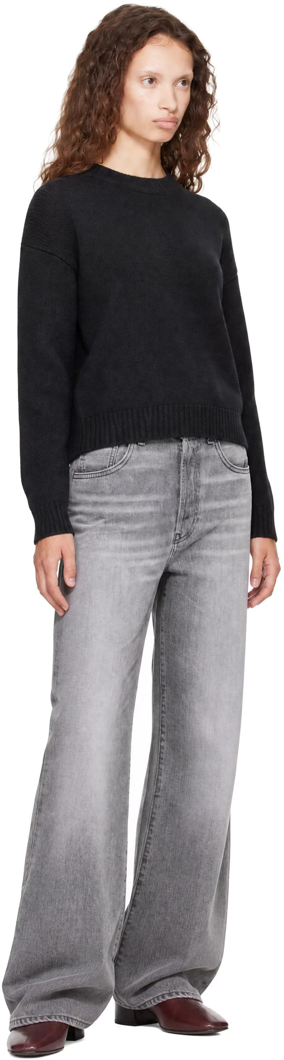 Black Wool Cropped Crewneck Sweater 4