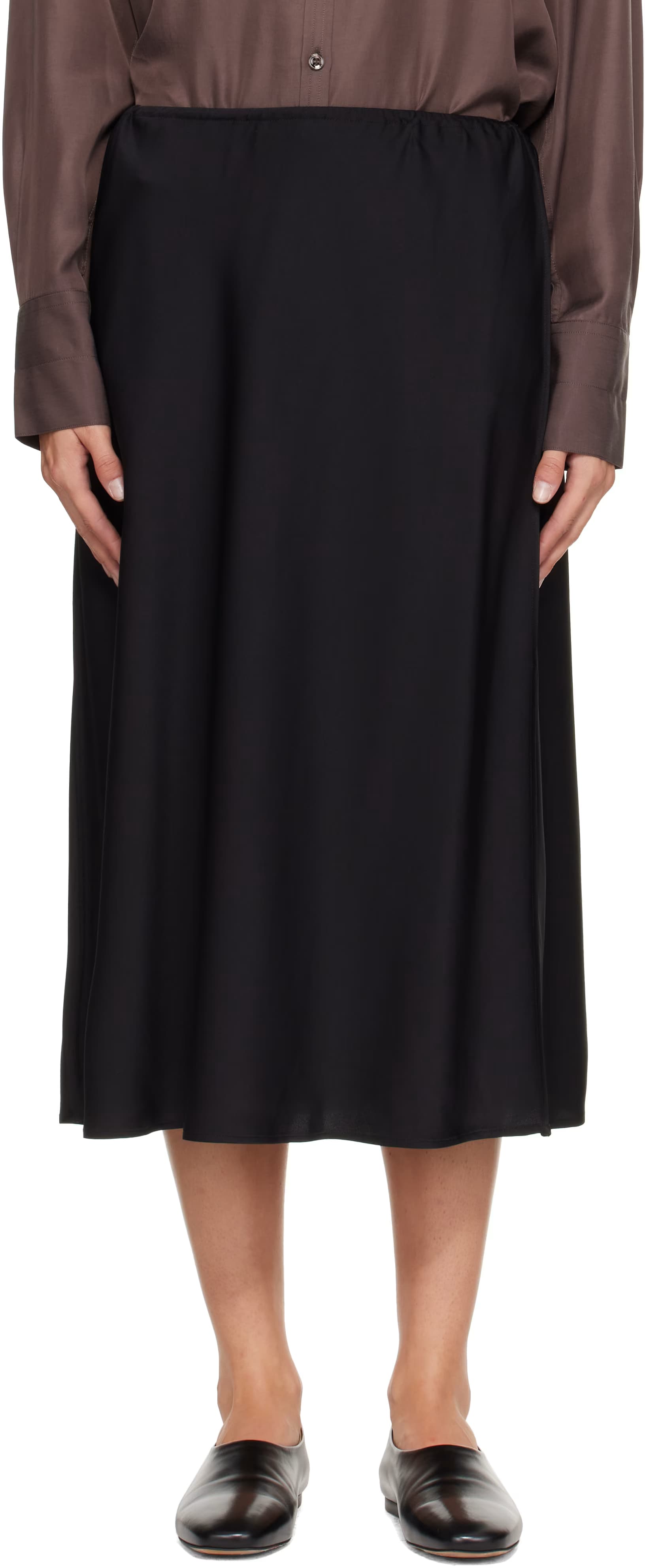 Black Silk Midi Skirt by LISA YANG