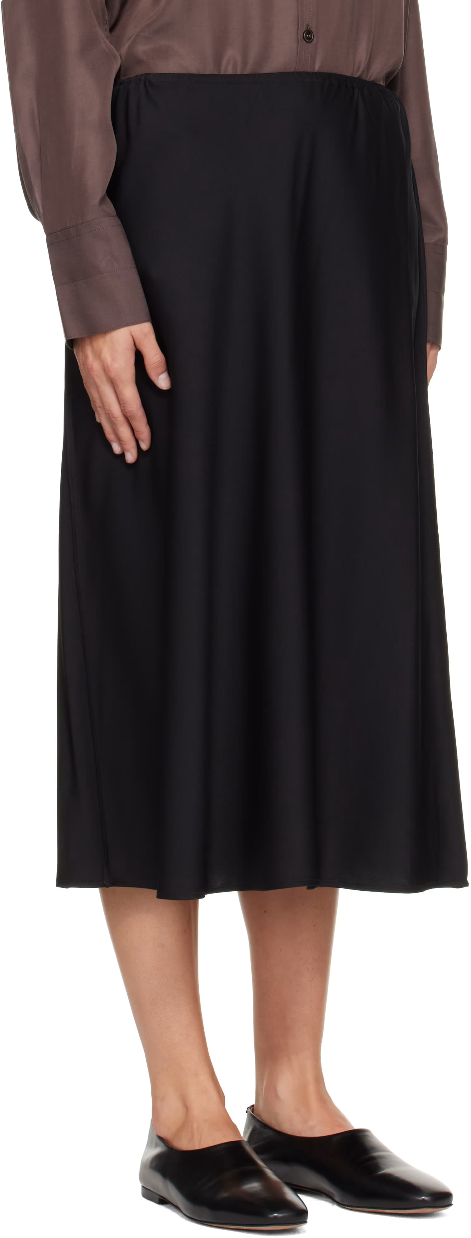 Black Silk Midi Skirt 2
