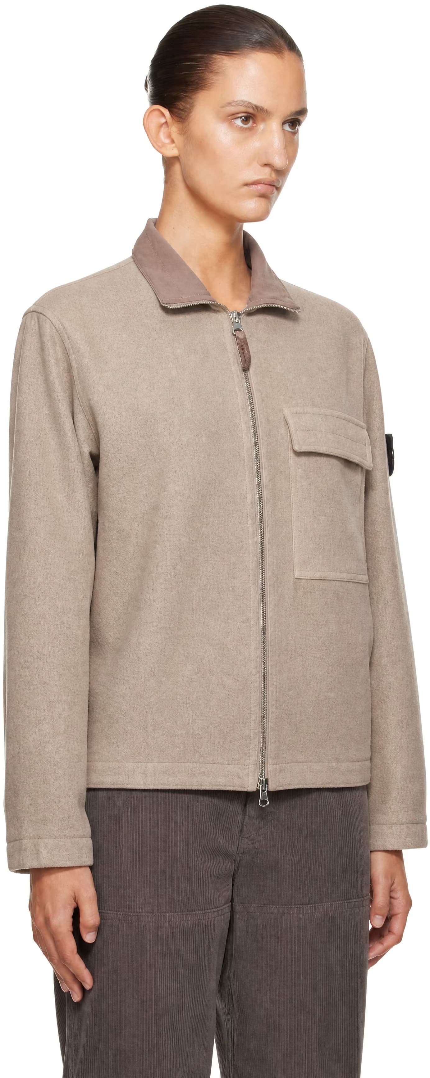 Beige 1200033 Wool Nylon Flannel-TC Jacket by Stone Island