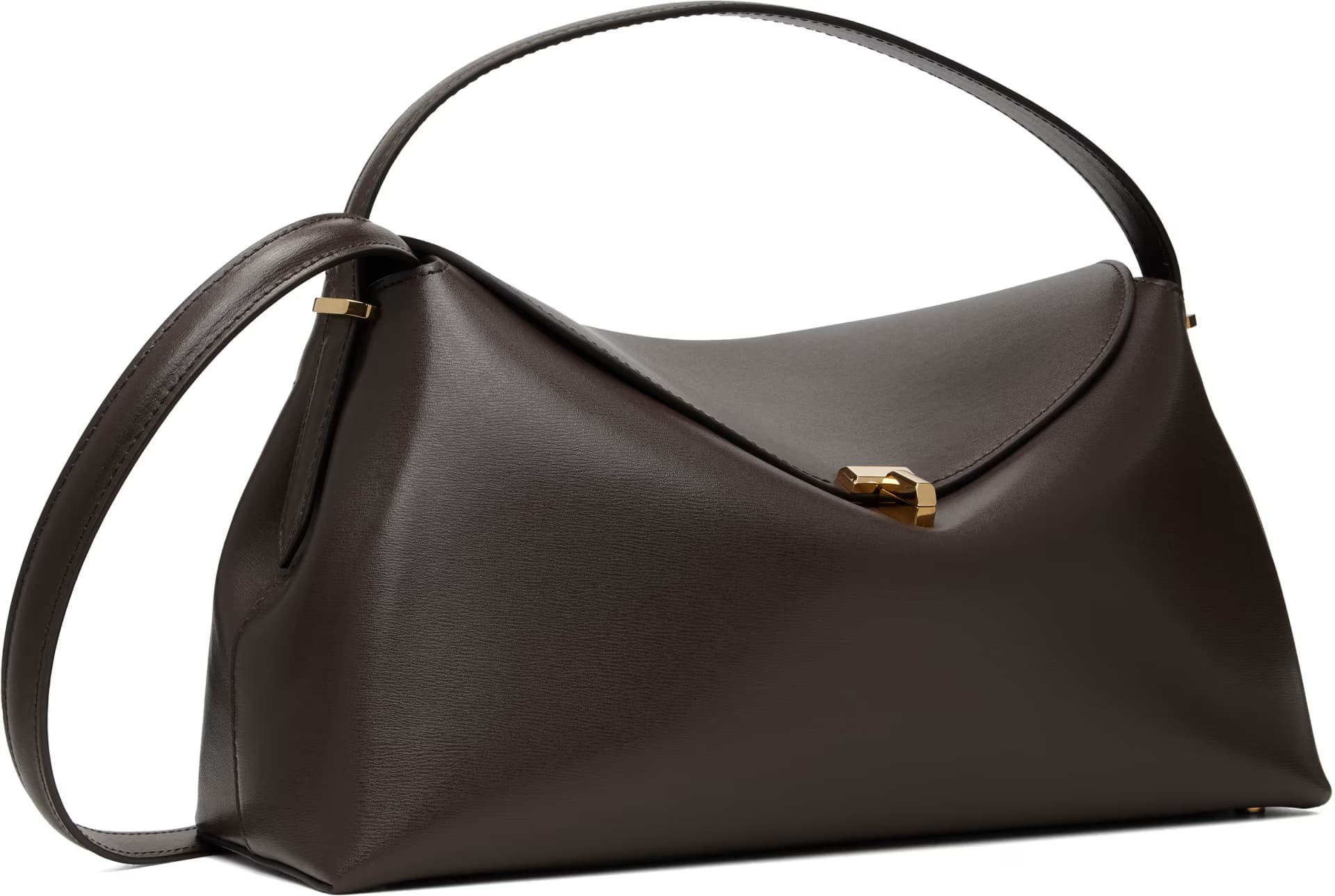 Brown T-Lock Leather Top Handle Bag by Toteme