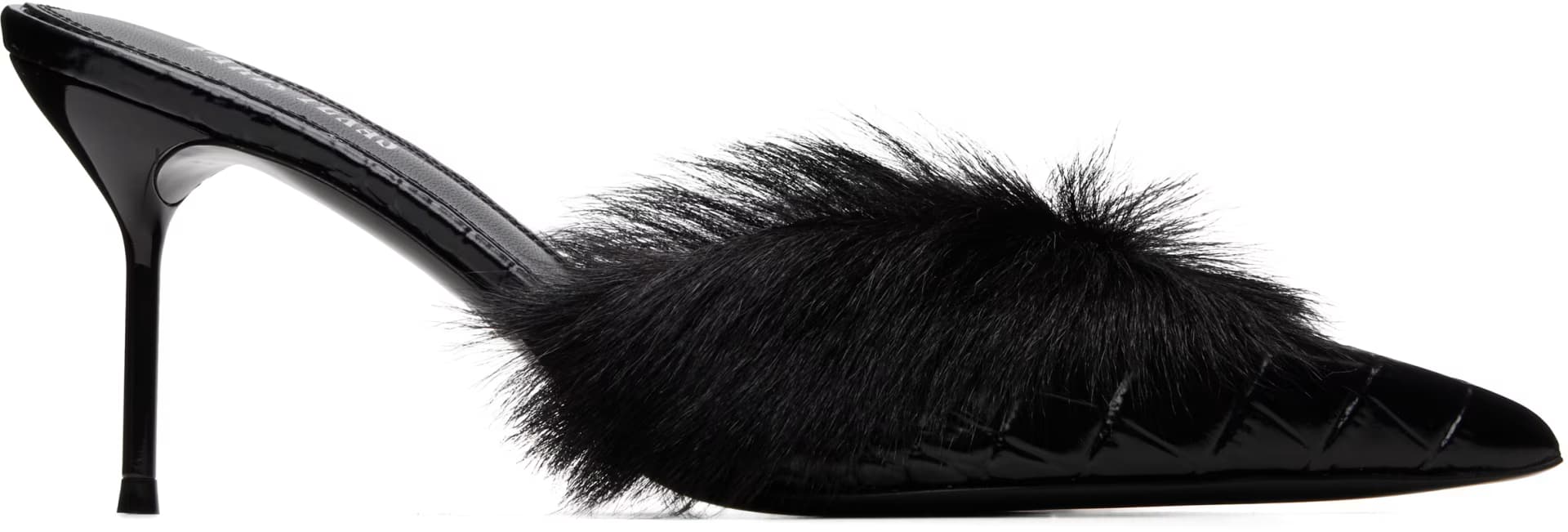 Black Lidia 70mm Fur Heels by Paris Texas