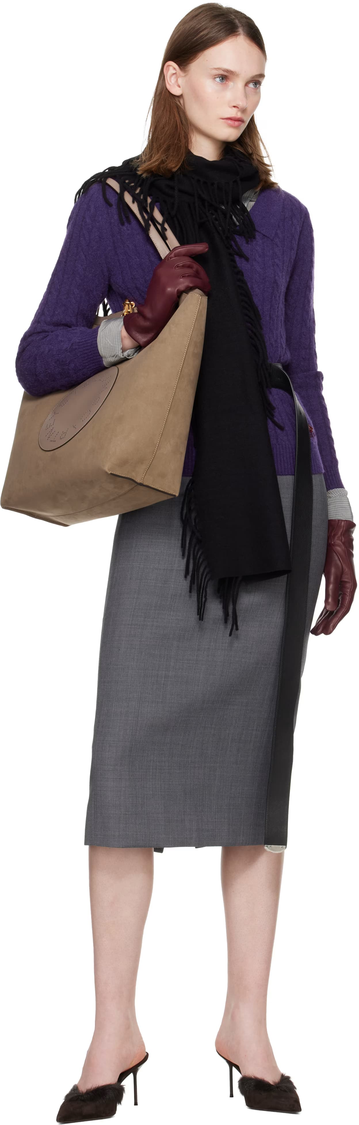 Black Cashmere Tassel Scarf 2