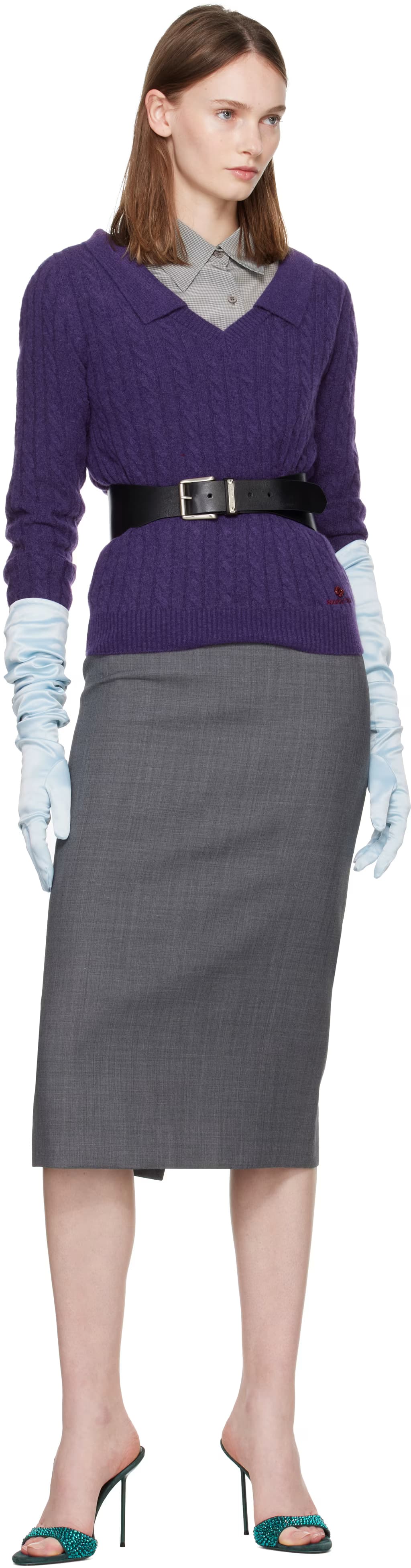 Blue Satin Extra Long Gloves 3