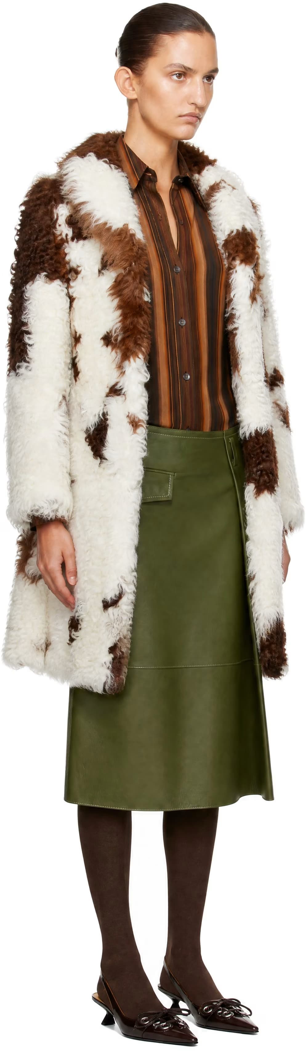 White & Brown Lambskin Shearling Coat 2