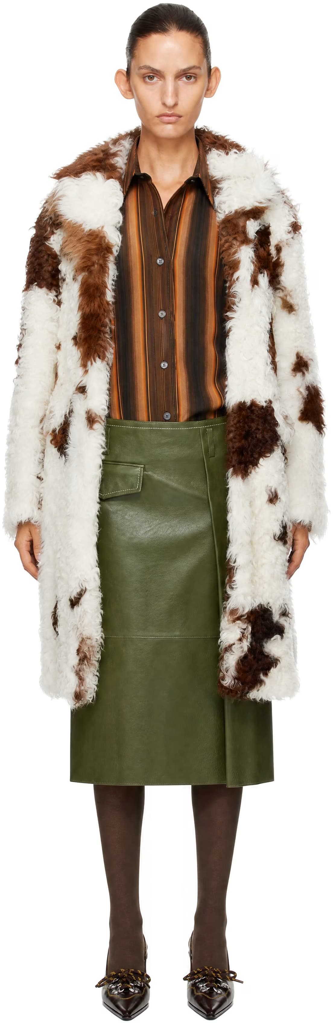 White & Brown Lambskin Shearling Coat by Marni
