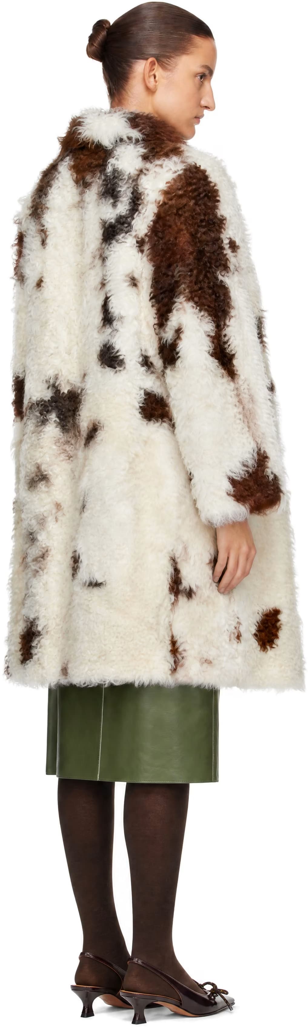White & Brown Lambskin Shearling Coat 3