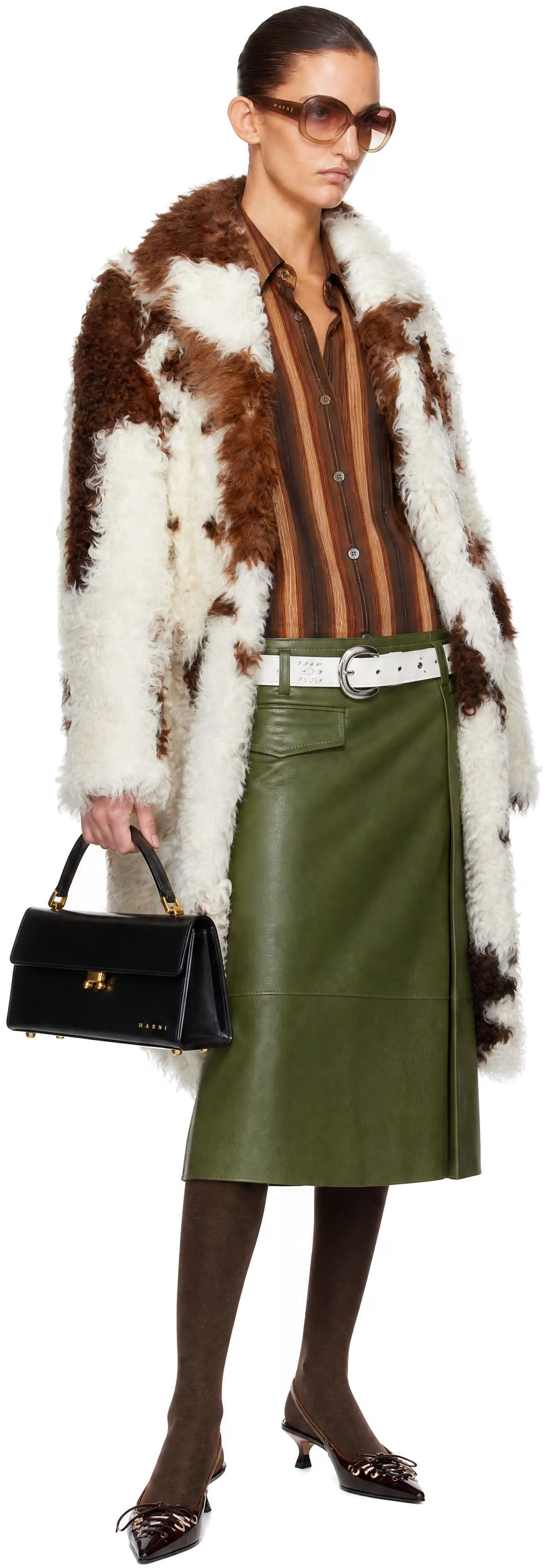 White & Brown Lambskin Shearling Coat 4