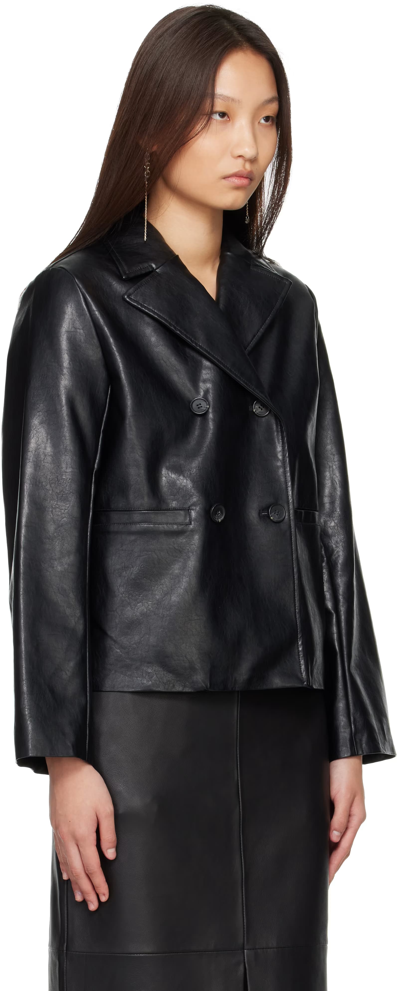 Black Finley Faux-Leather Coat 2