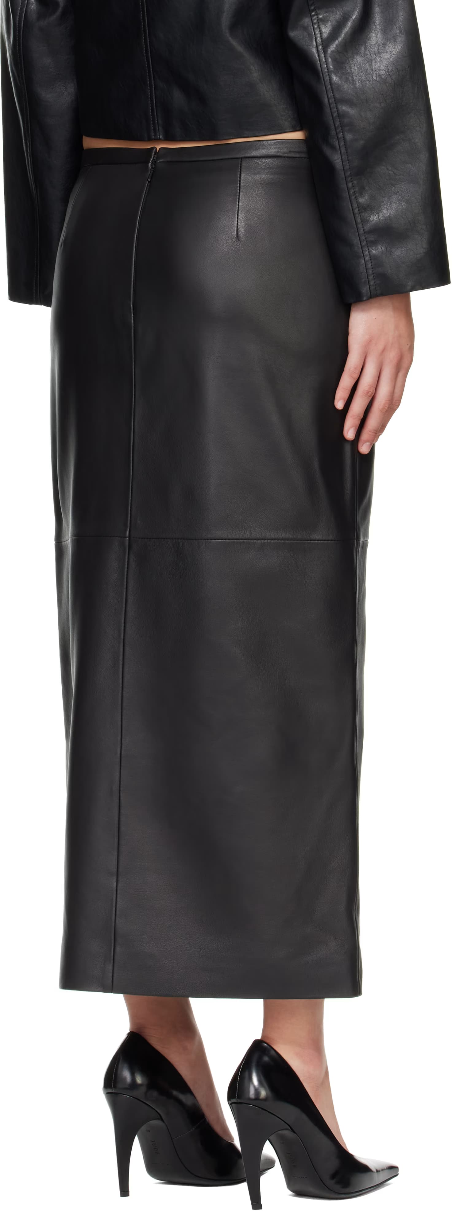 Black Bessie Leather Midi Skirt 3
