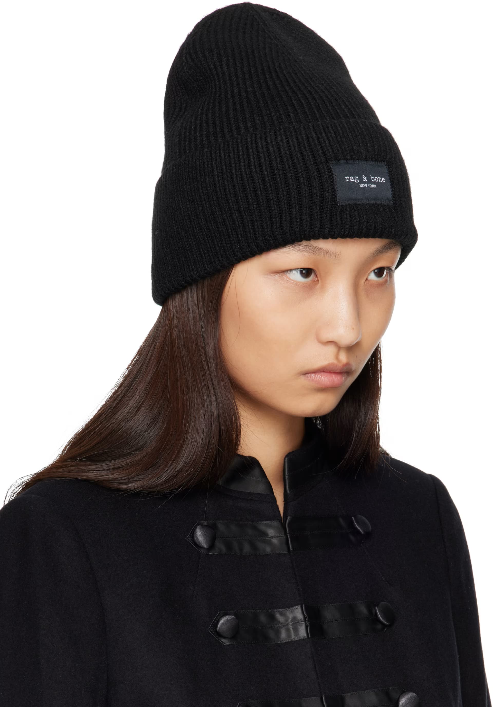 Black Blake Rib-Knit Beanie 2