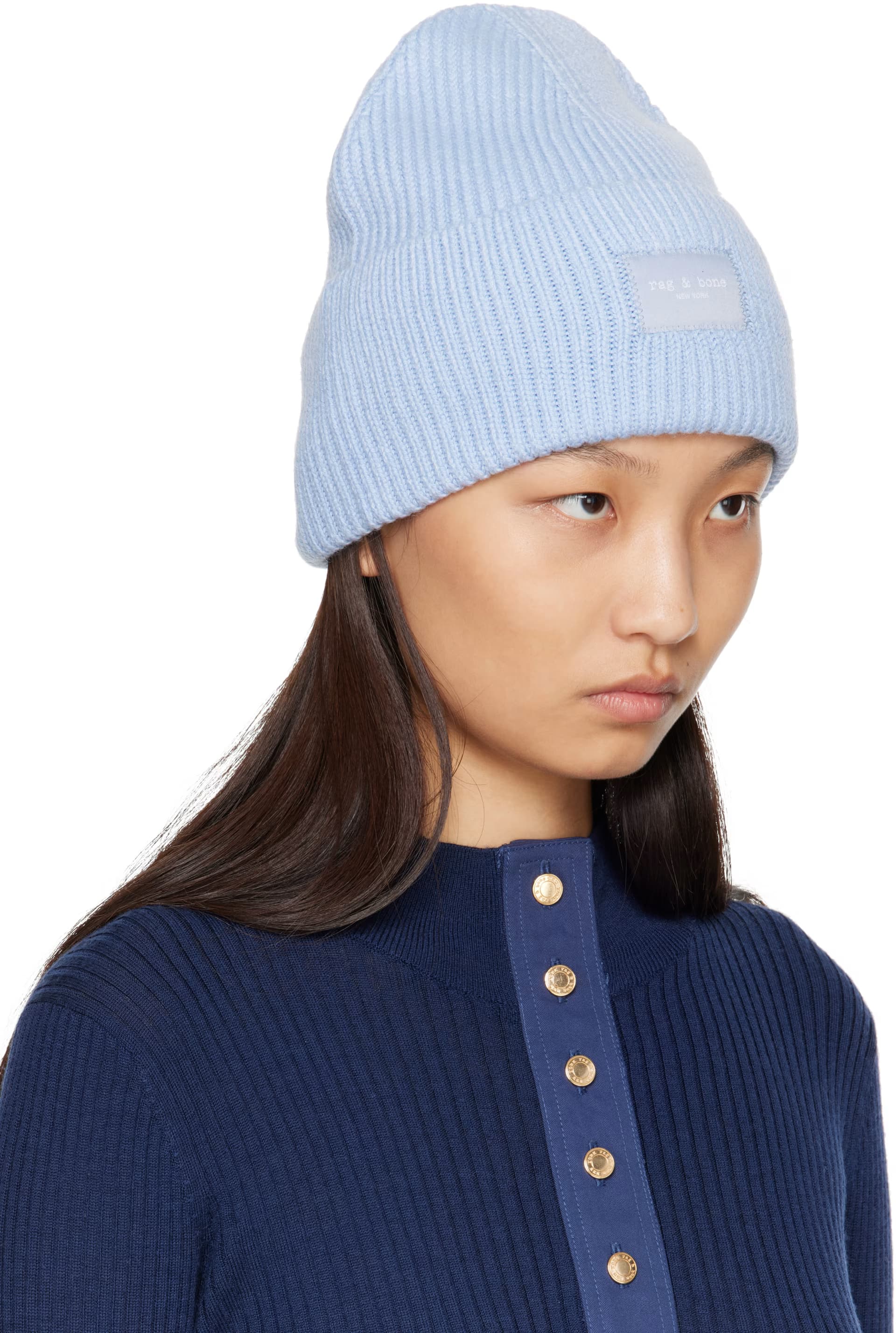 Blue Blake Rib-Knit Beanie by rag & bone